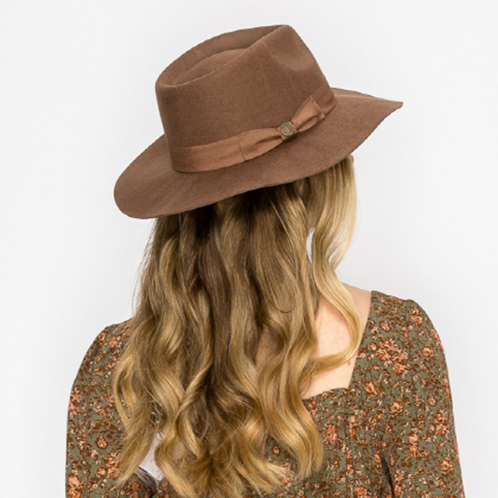 WOOL RANCHER HAT WITH GROSGRAIN RIBBONE-BROWN