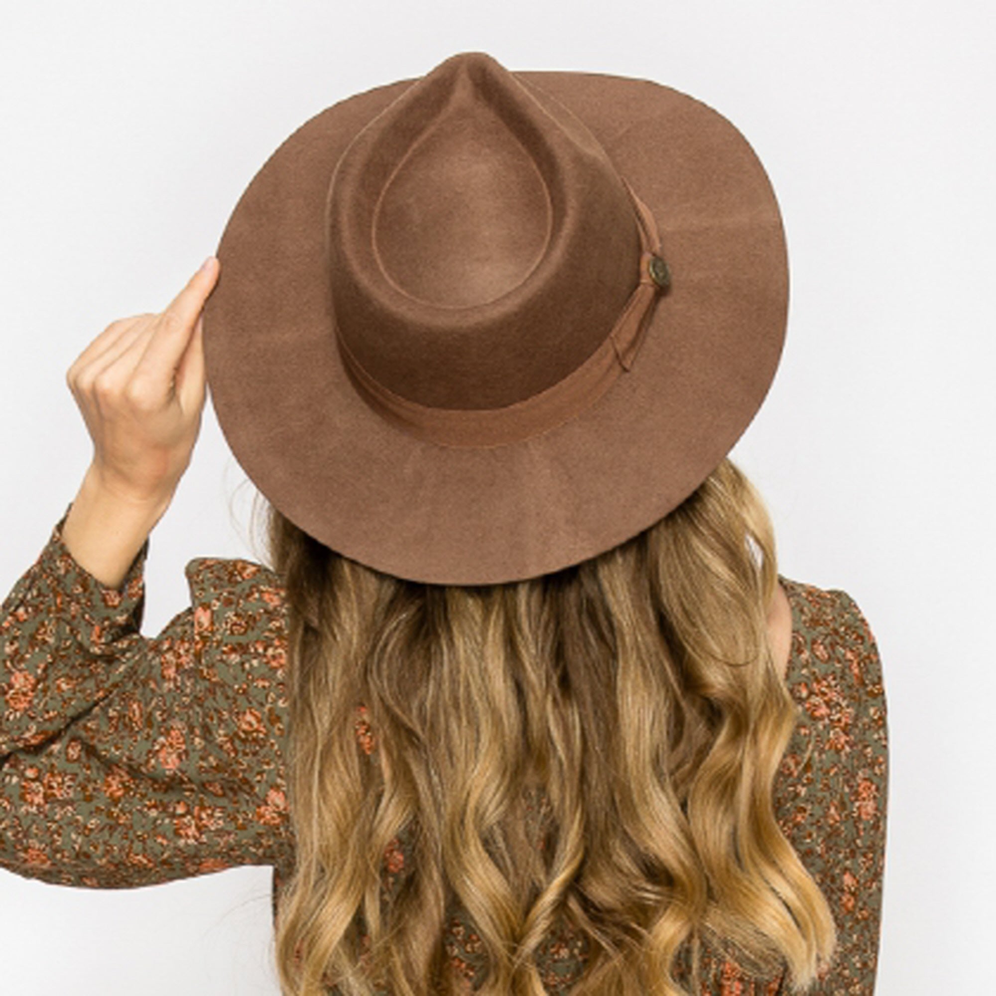 WOOL RANCHER HAT WITH GROSGRAIN RIBBONE-BROWN