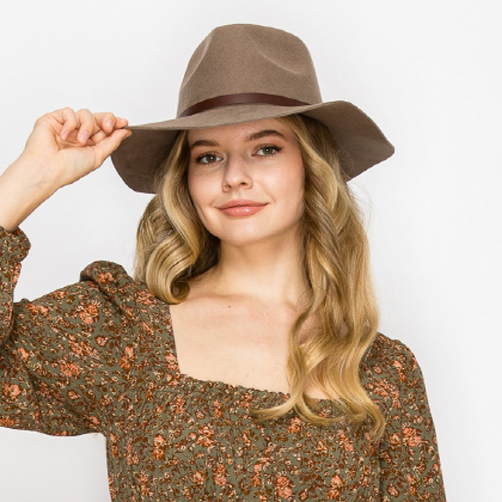 WOOL RANCHER HAT WITH LEAHERBELT-TAUPE