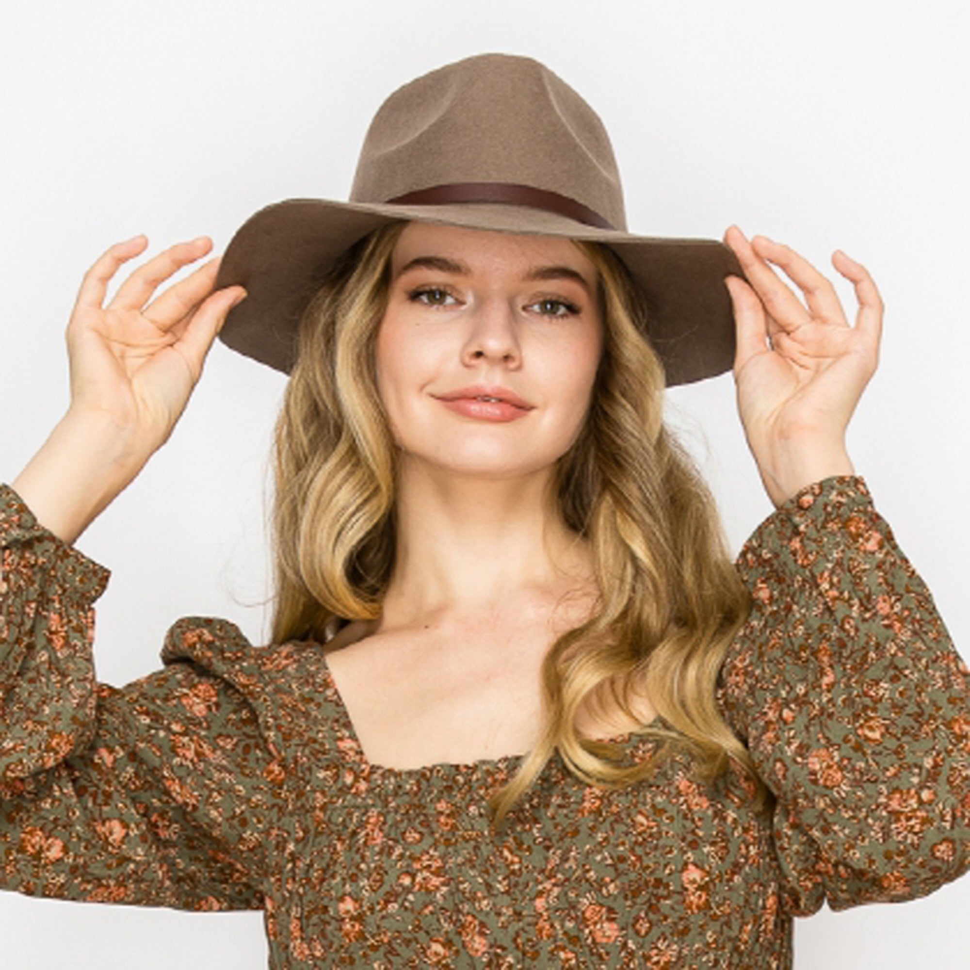 WOOL RANCHER HAT WITH LEAHERBELT-TAUPE