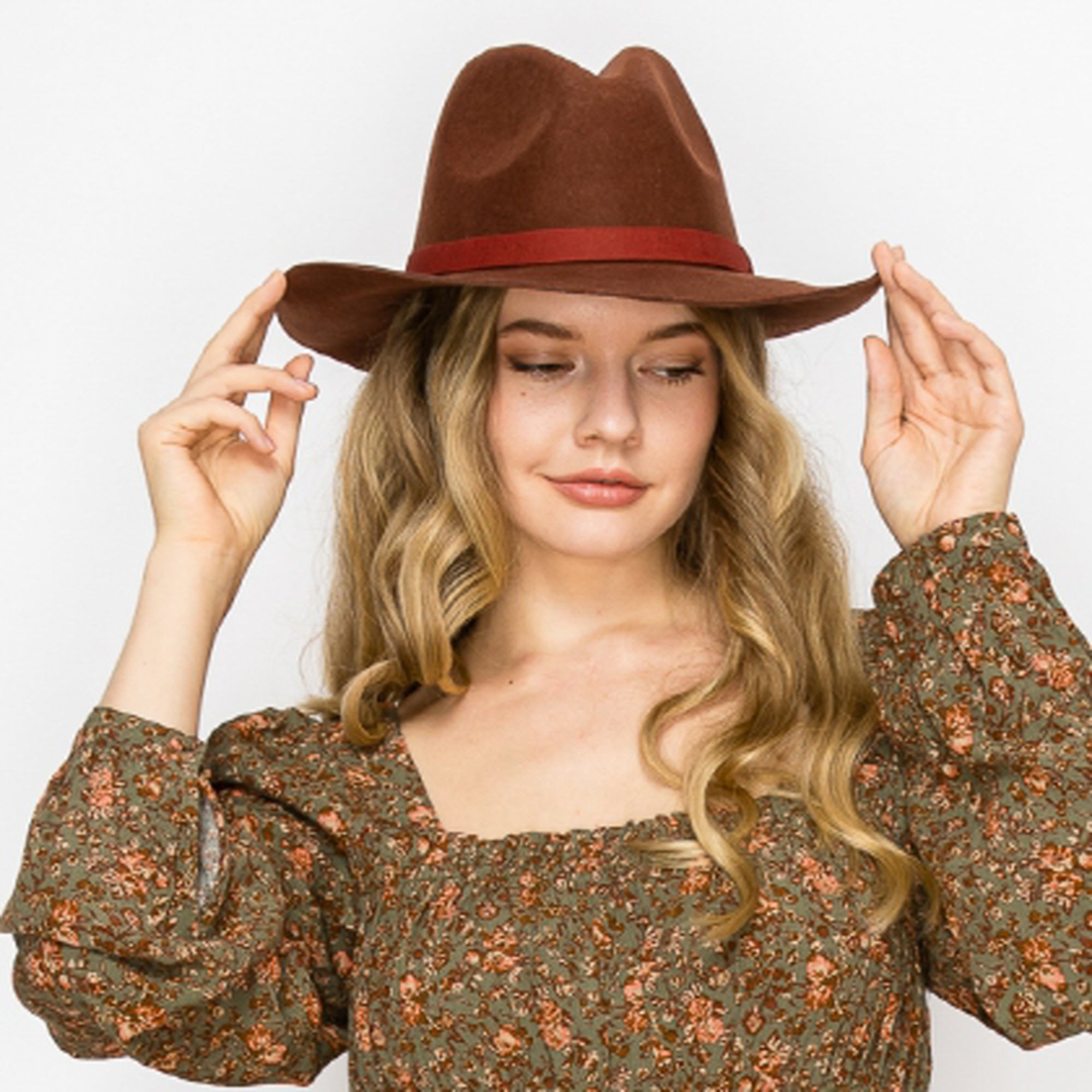 WOOL PENCIL BRIM HAT-BROWN