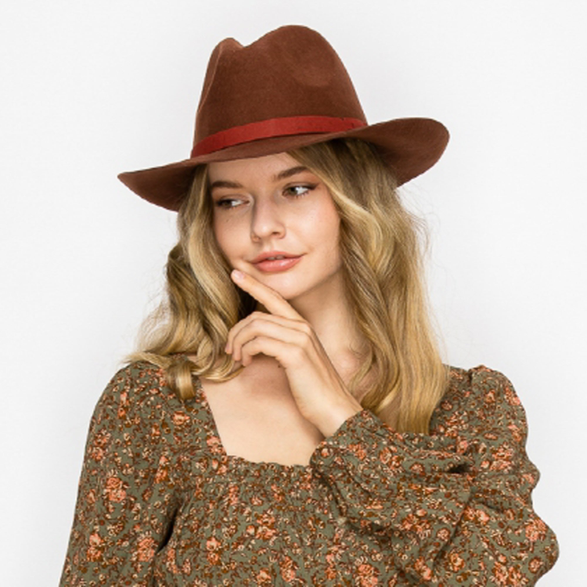 WOOL PENCIL BRIM HAT-BROWN