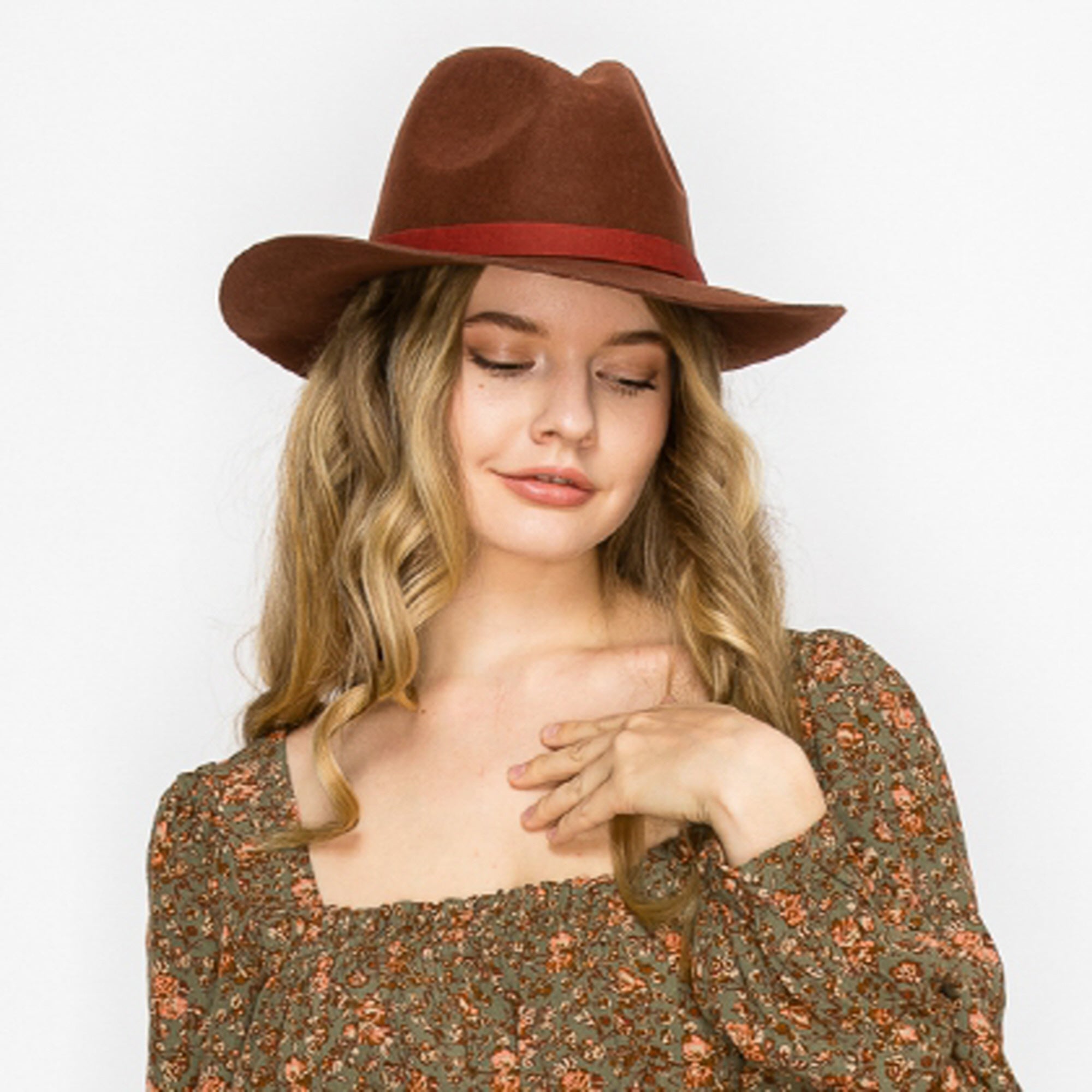 WOOL PENCIL BRIM HAT-BROWN