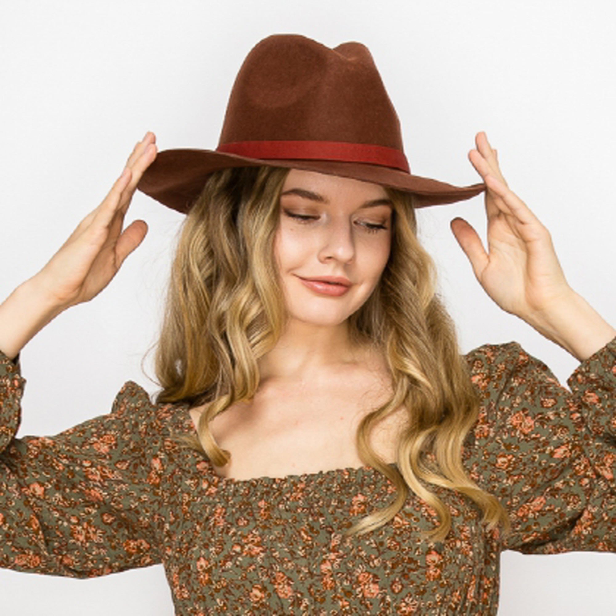 WOOL PENCIL BRIM HAT-BROWN