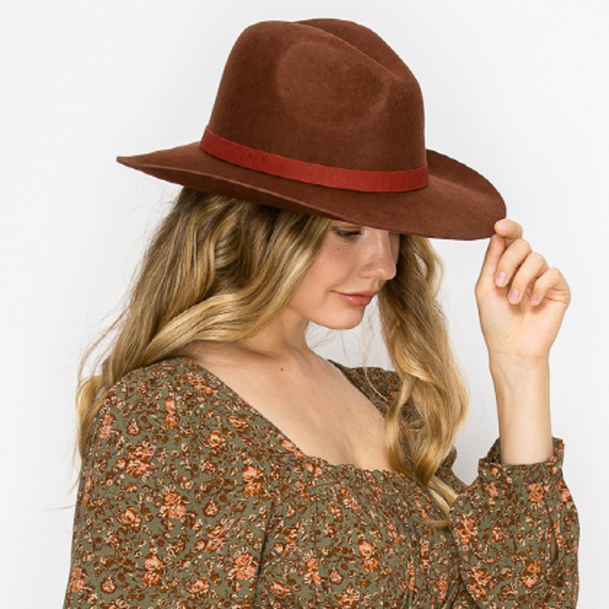 WOOL PENCIL BRIM HAT-BROWN