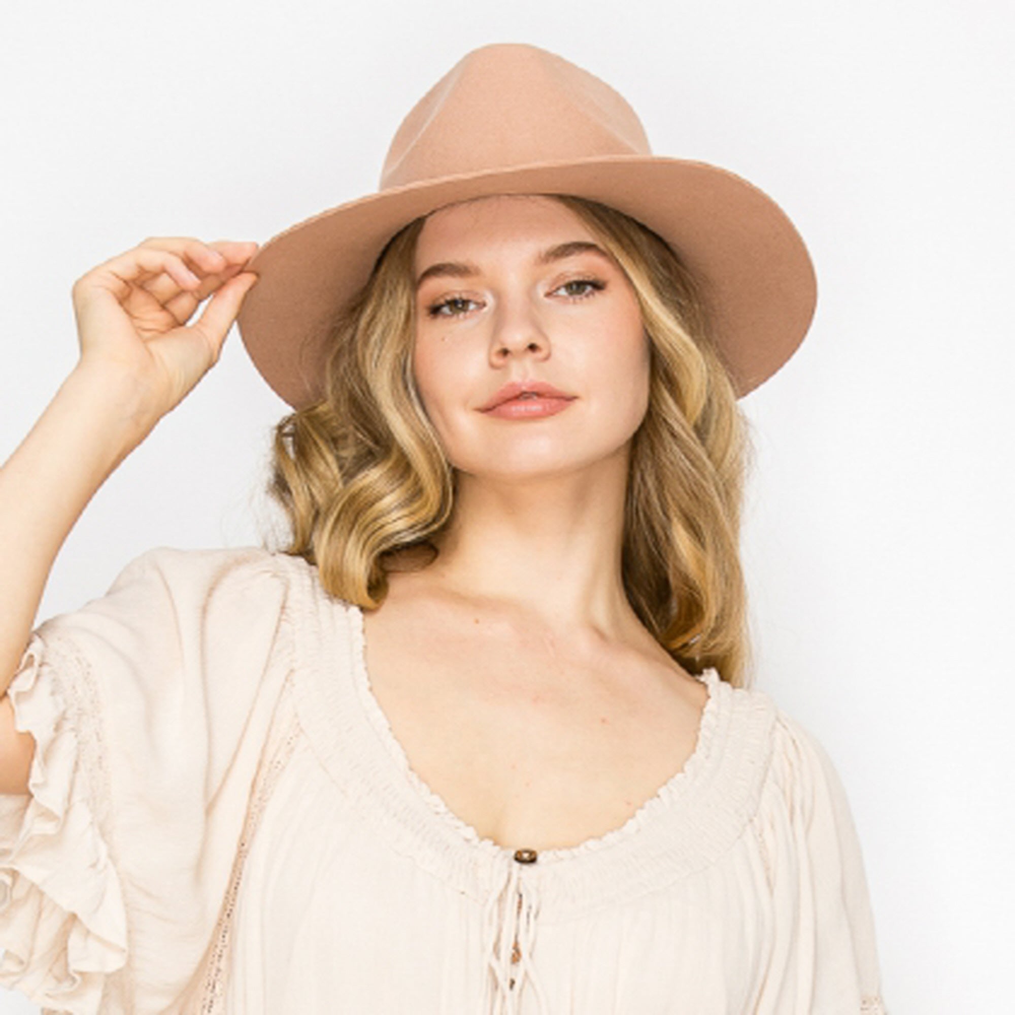 WOOL RANCHER HAT WITH LEATHER BELT-CAMEL