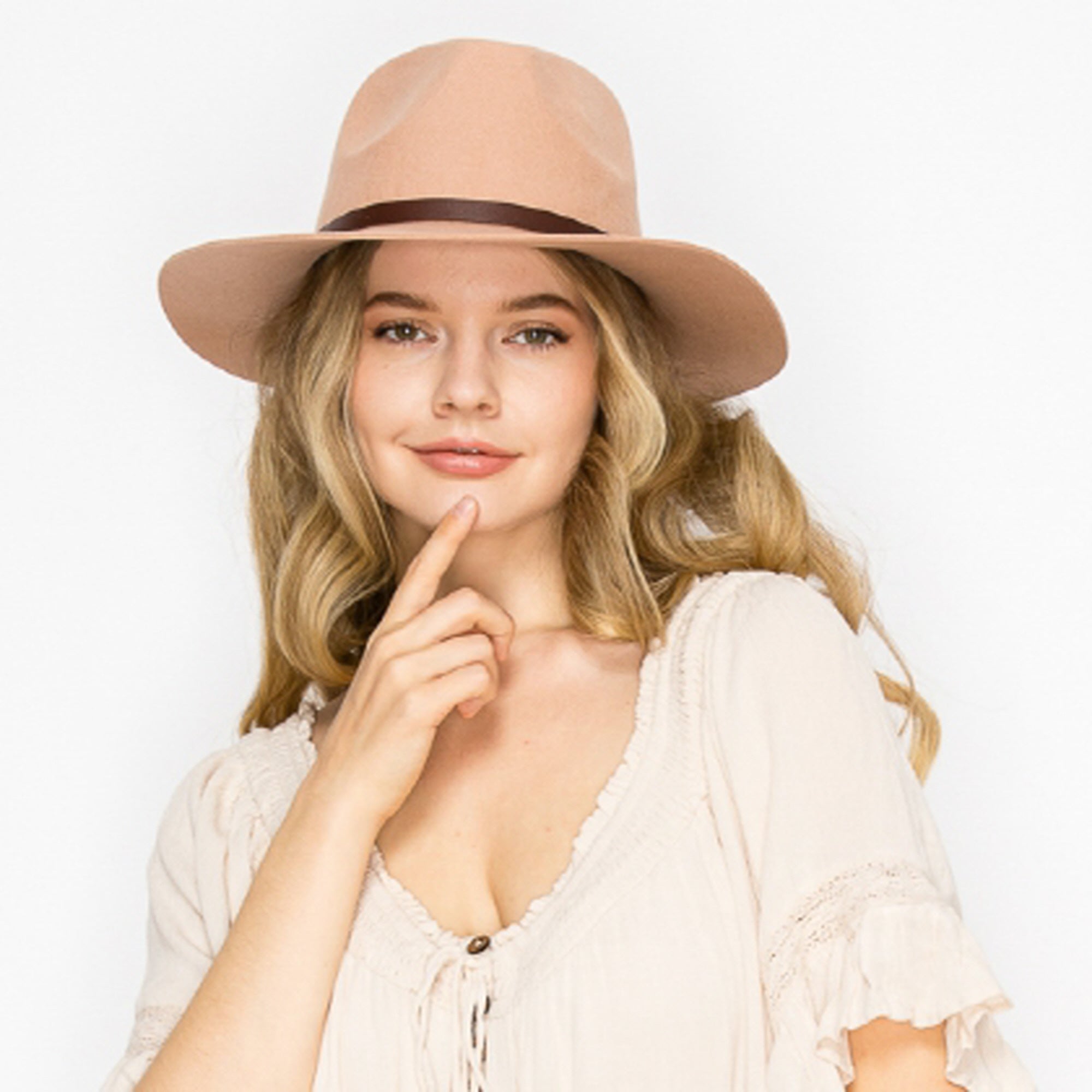 WOOL RANCHER HAT WITH LEATHER BELT-CAMEL