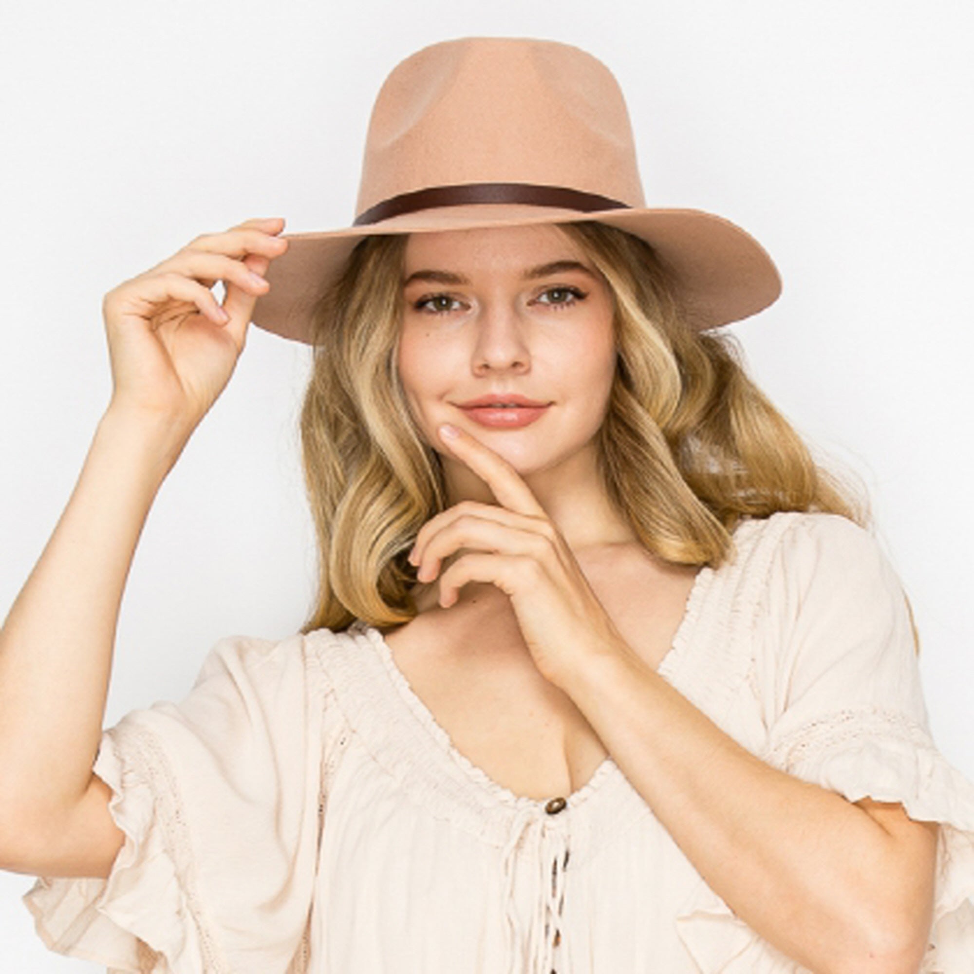 WOOL RANCHER HAT WITH LEATHER BELT-CAMEL