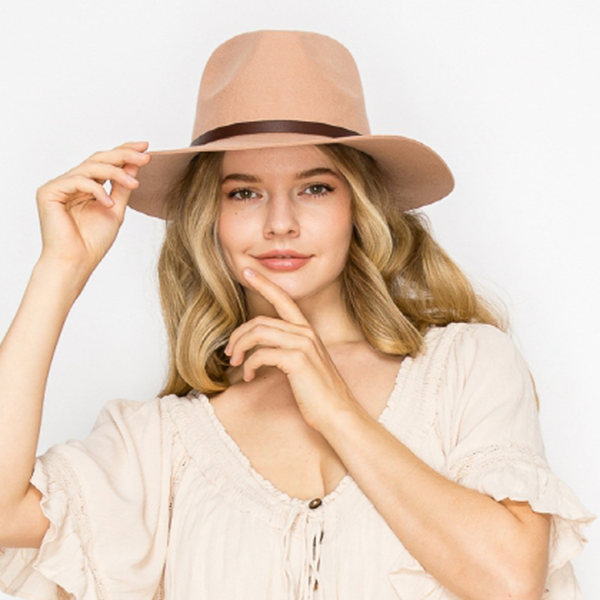 WOOL RANCHER HAT WITH LEATHER BELT-CAMEL