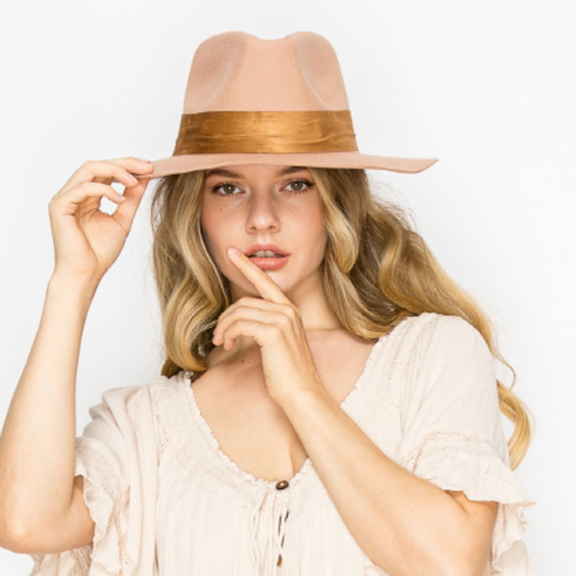 WOOL RANCHER HAT WITH VELVET BAND-CAMEL