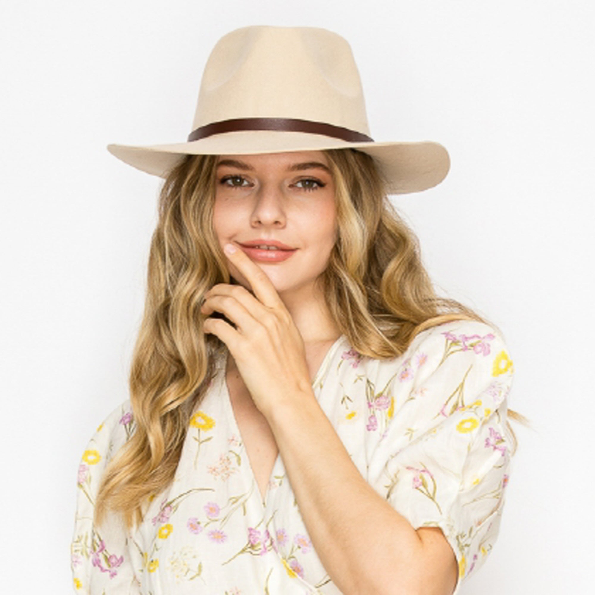 WOOL RANCHER HAT WITH LEAHERBELT-IVORY