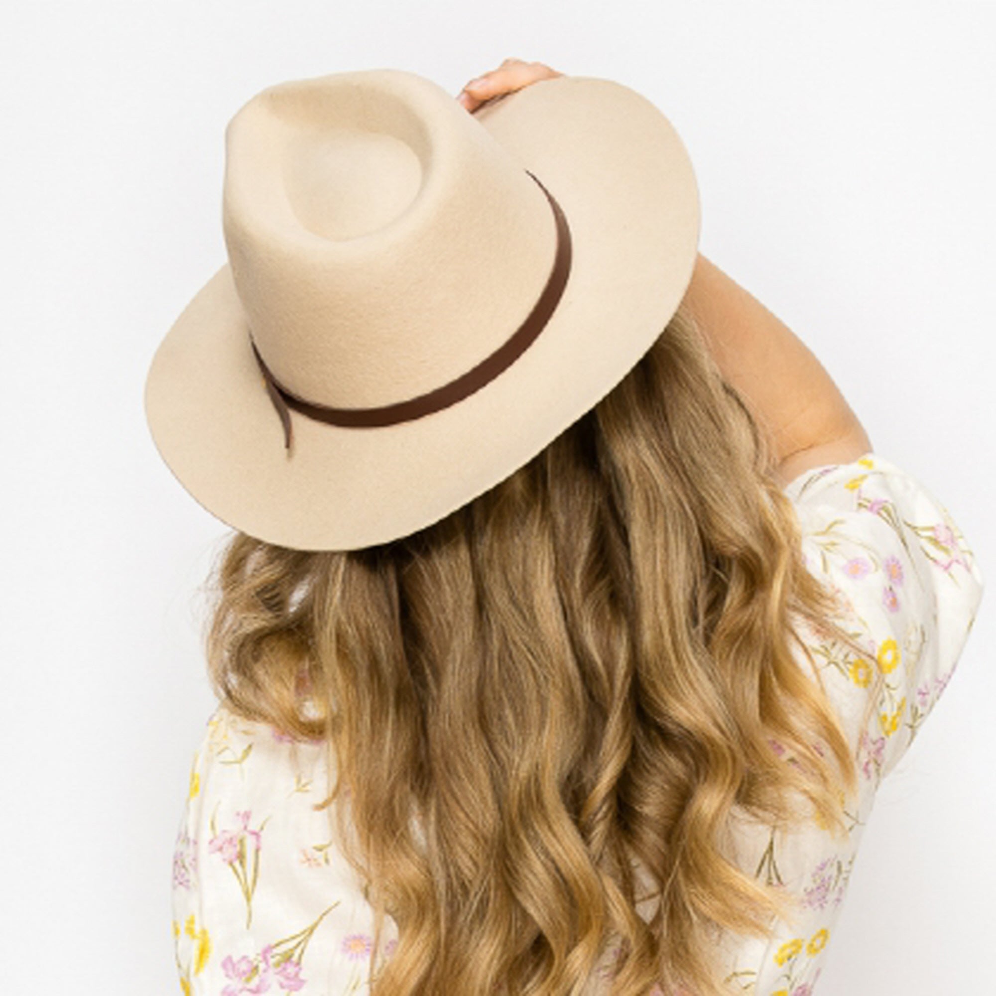 WOOL RANCHER HAT WITH LEAHERBELT-IVORY