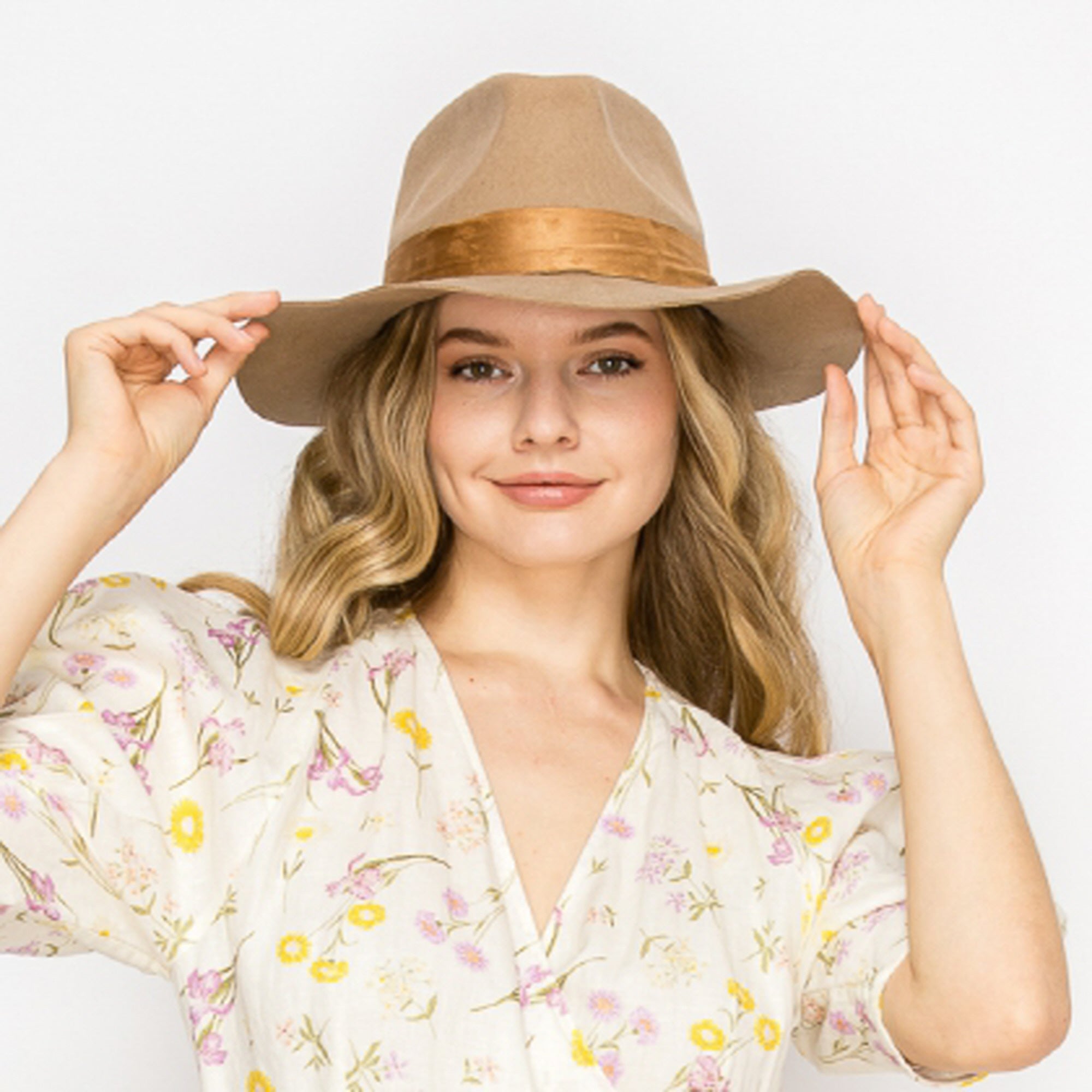 WOOL RANCHER HAT WITH VELVET BAND-TAUPE