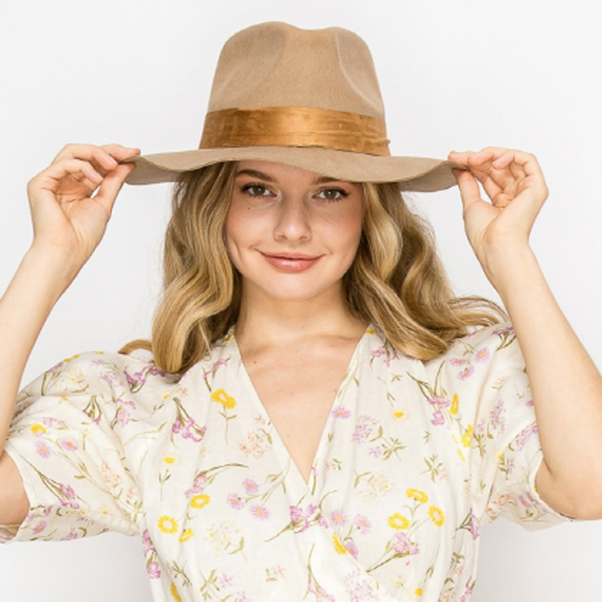 WOOL RANCHER HAT WITH VELVET BAND-TAUPE