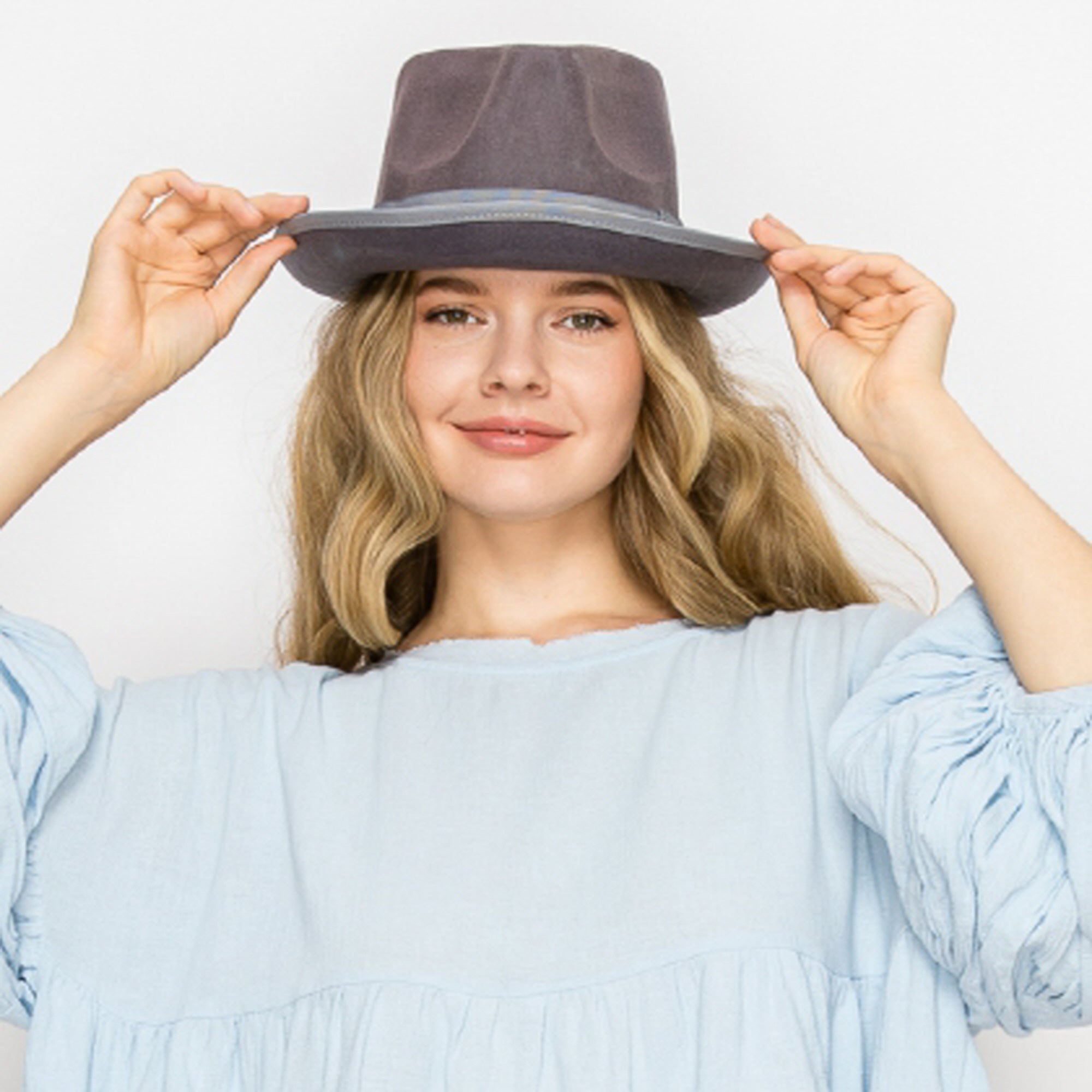 CLASSIC WOOK FEDORA WITH RIBBON-GREY