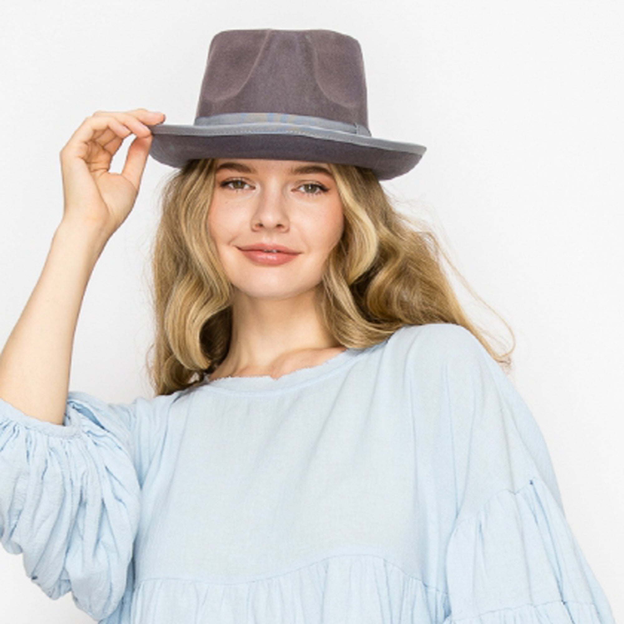 CLASSIC WOOK FEDORA WITH RIBBON-GREY