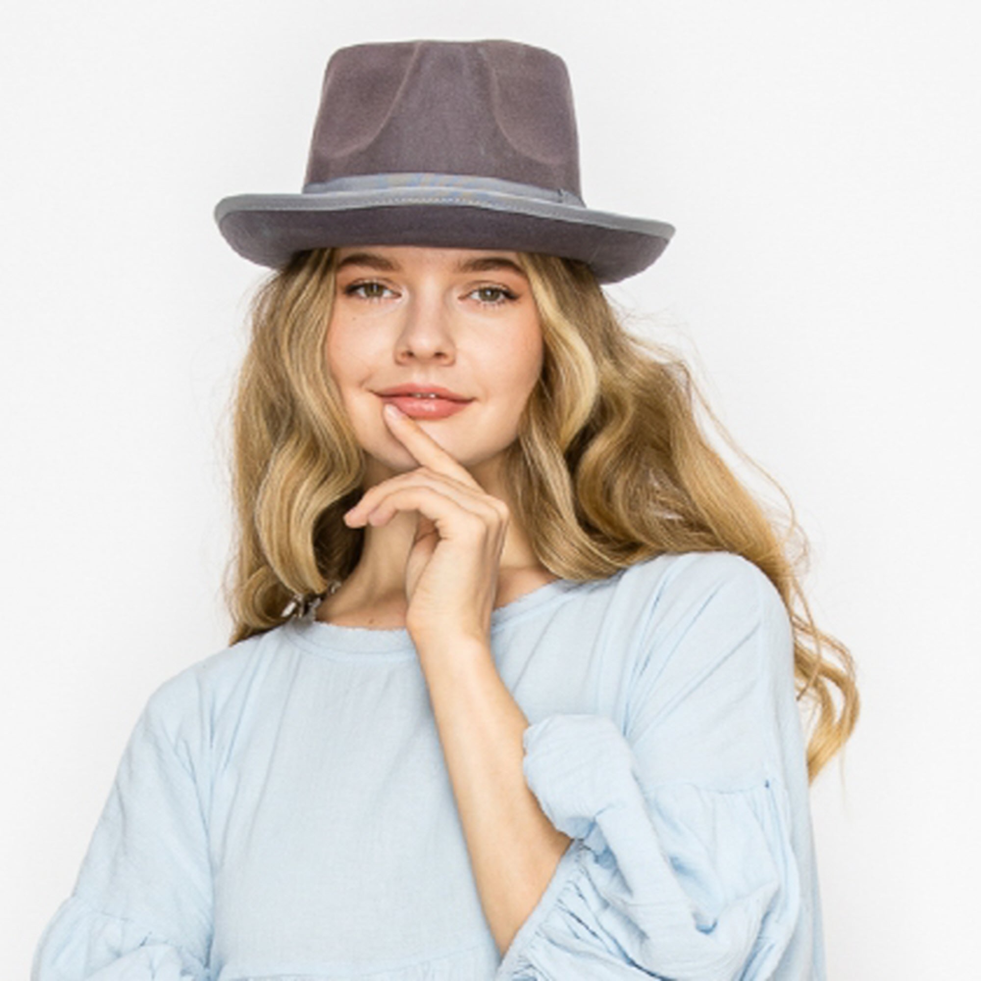 CLASSIC WOOK FEDORA WITH RIBBON-GREY