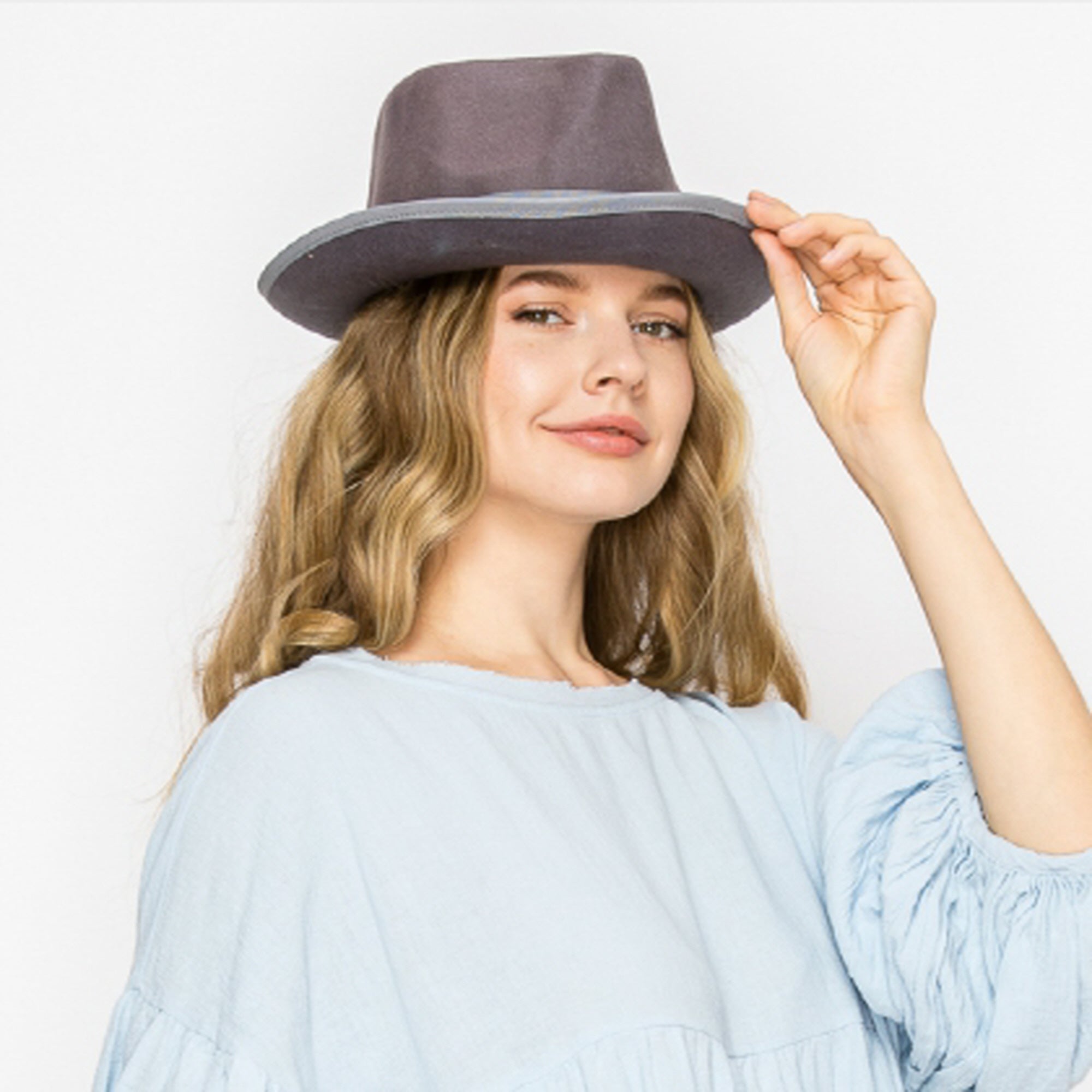 CLASSIC WOOK FEDORA WITH RIBBON-GREY