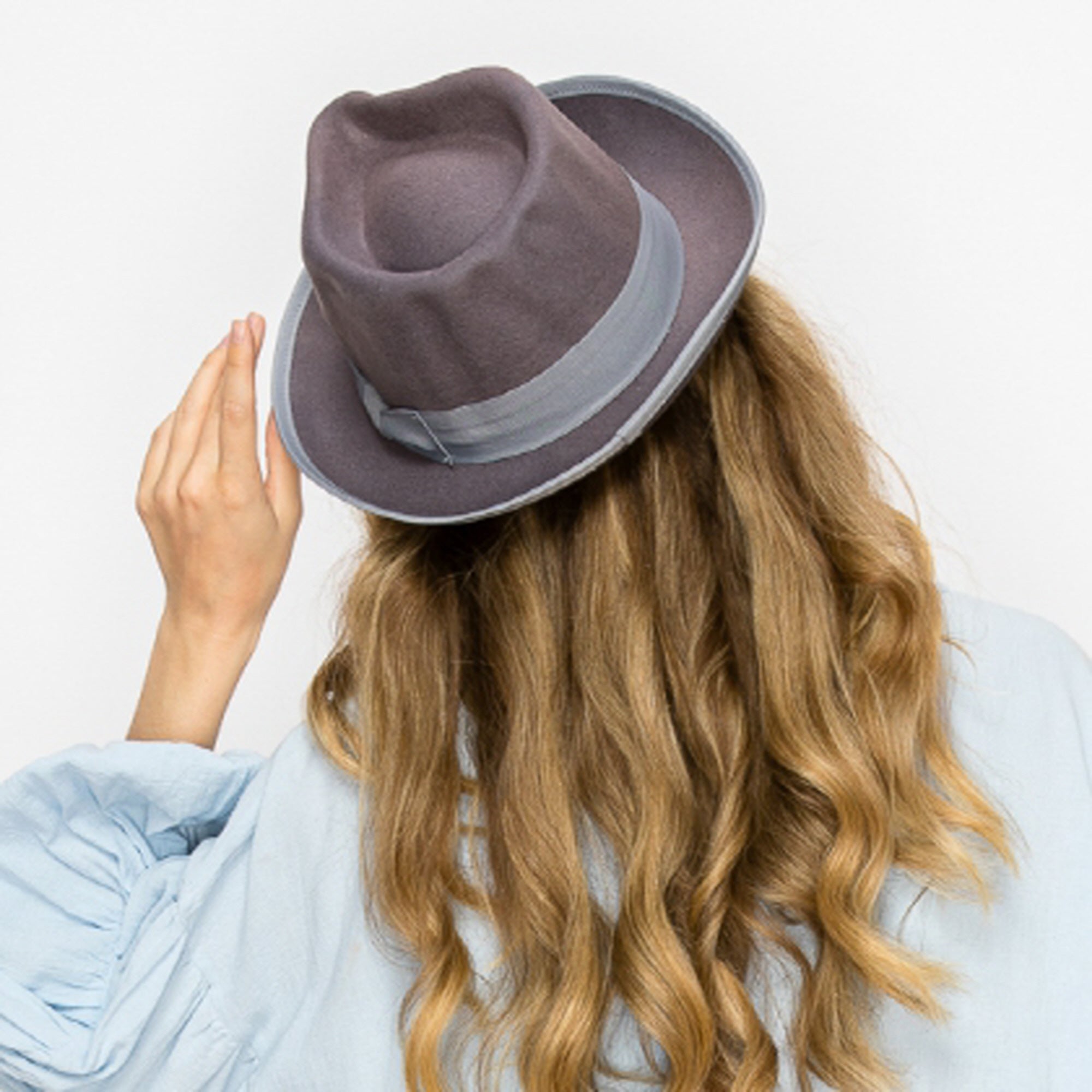 CLASSIC WOOK FEDORA WITH RIBBON-GREY