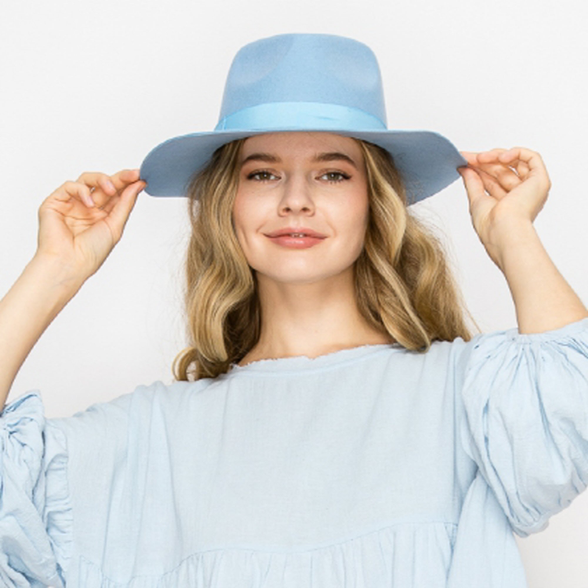 WOOL RANCHER HAT WITH GROSGRAIN RIBBONE-BLUE