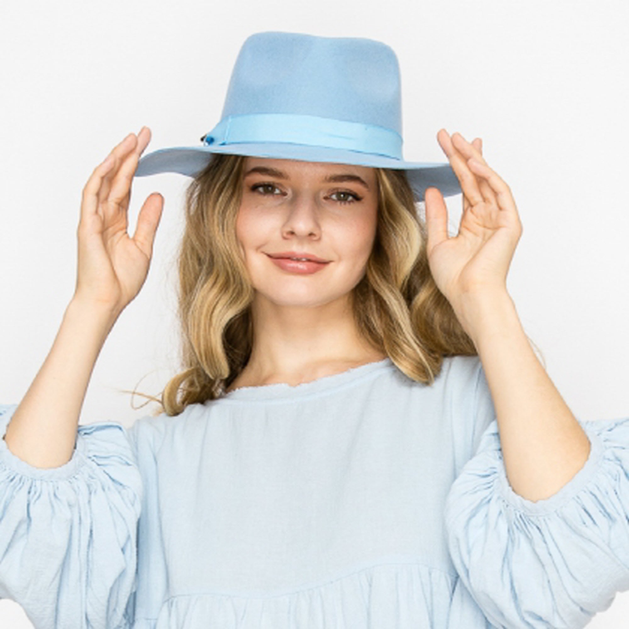 WOOL RANCHER HAT WITH GROSGRAIN RIBBONE-BLUE