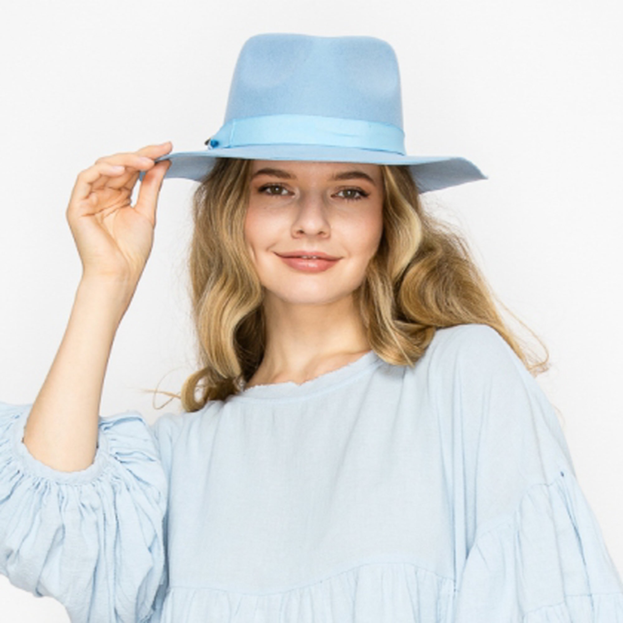 WOOL RANCHER HAT WITH GROSGRAIN RIBBONE-BLUE