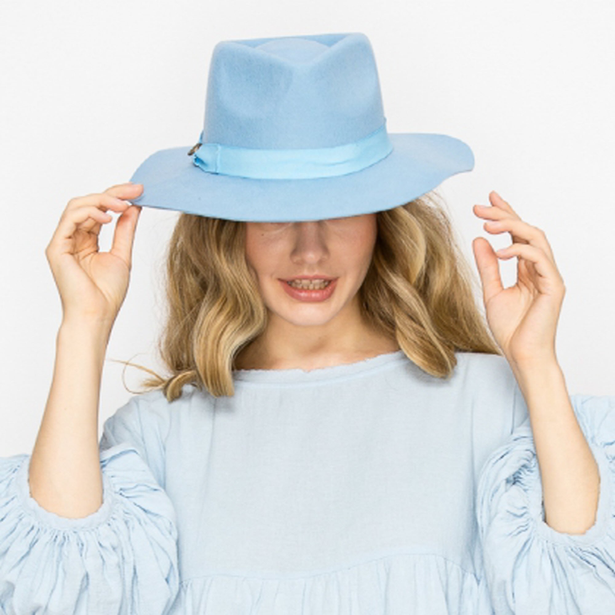 WOOL RANCHER HAT WITH GROSGRAIN RIBBONE-BLUE