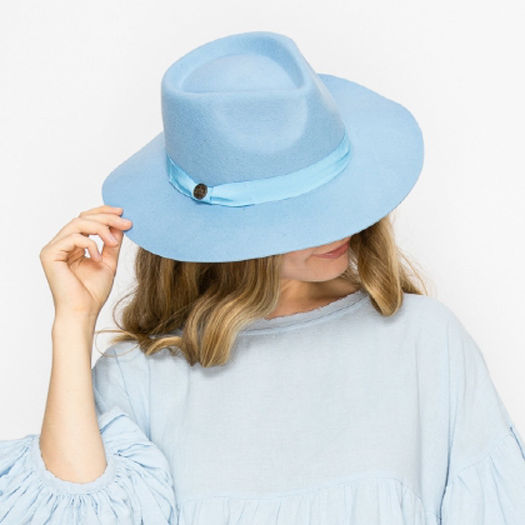 WOOL RANCHER HAT WITH GROSGRAIN RIBBONE-BLUE