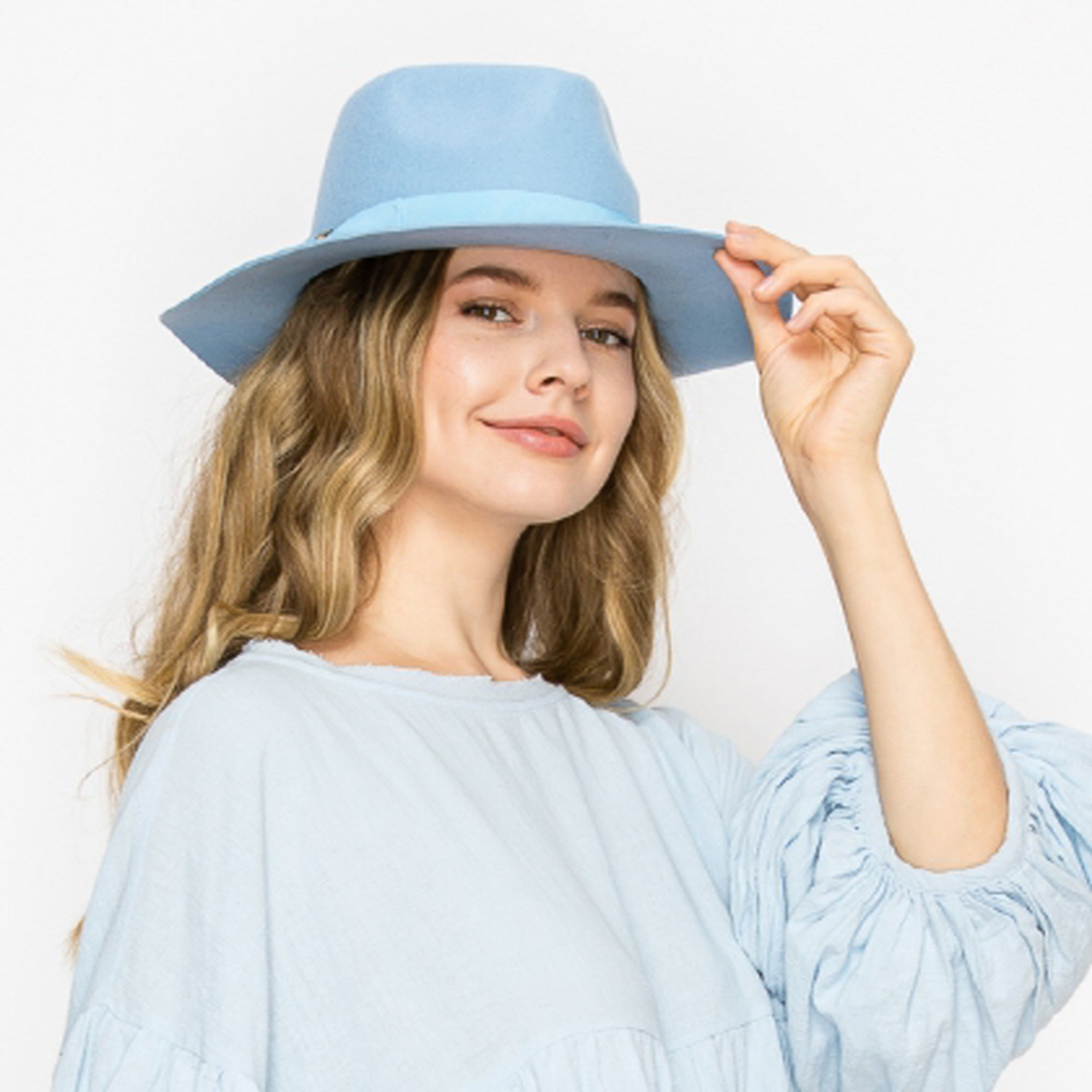 WOOL RANCHER HAT WITH GROSGRAIN RIBBONE-BLUE