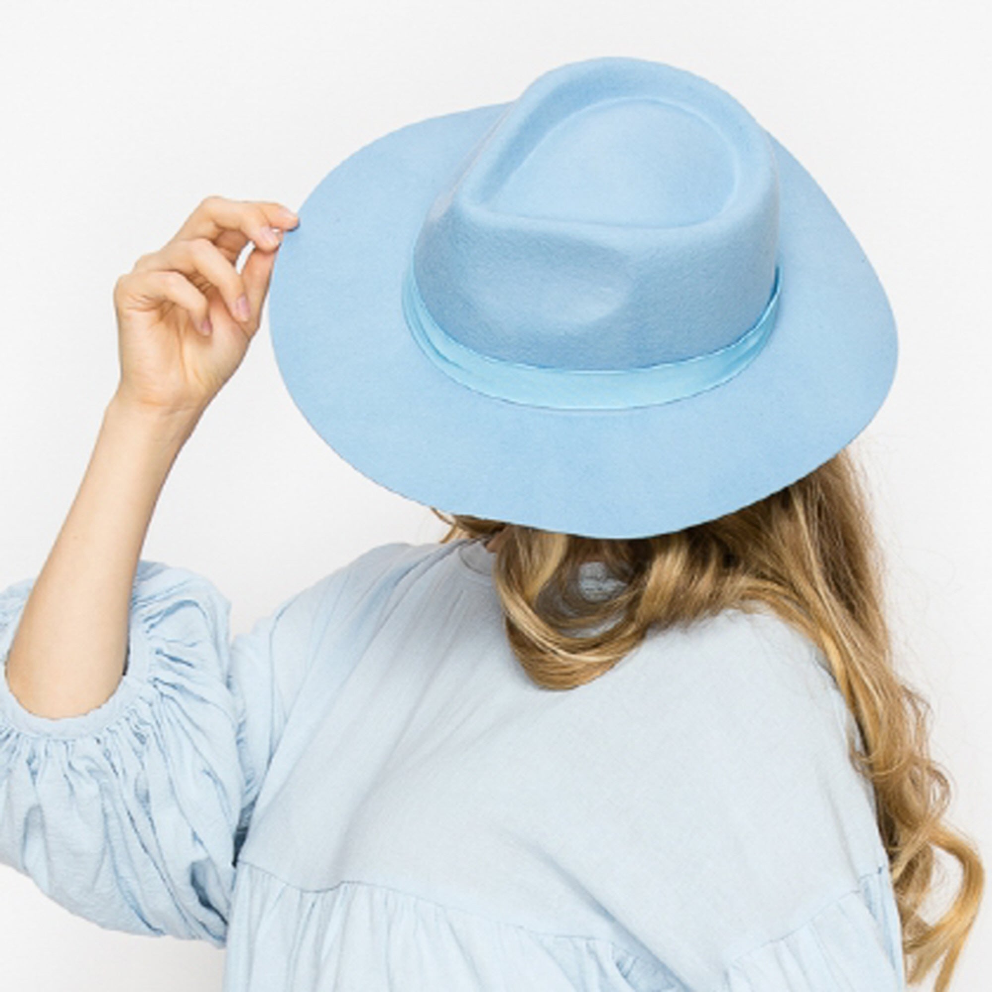 WOOL RANCHER HAT WITH GROSGRAIN RIBBONE-BLUE