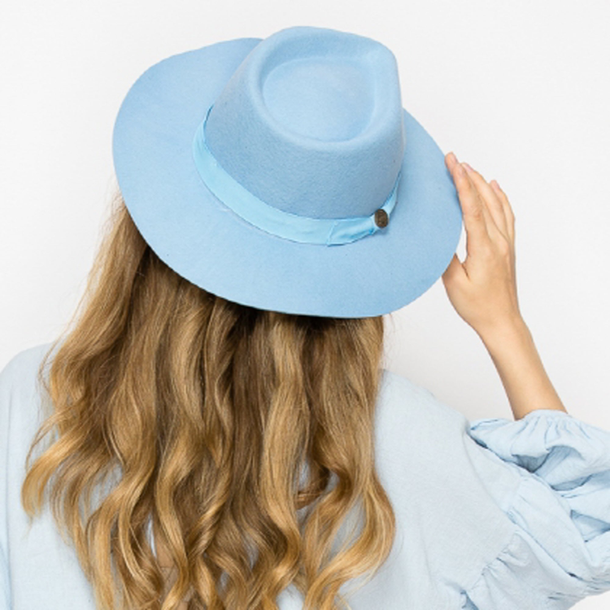 WOOL RANCHER HAT WITH GROSGRAIN RIBBONE-BLUE