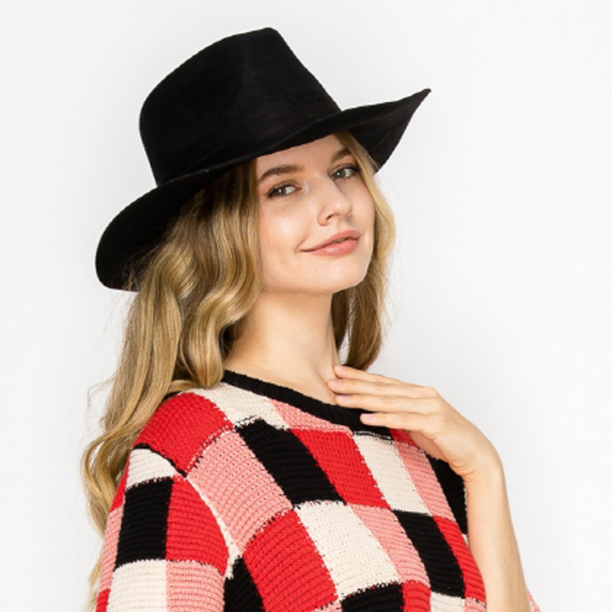 WOOL RANCHER HAT WITH VELVET BAND-BLACK