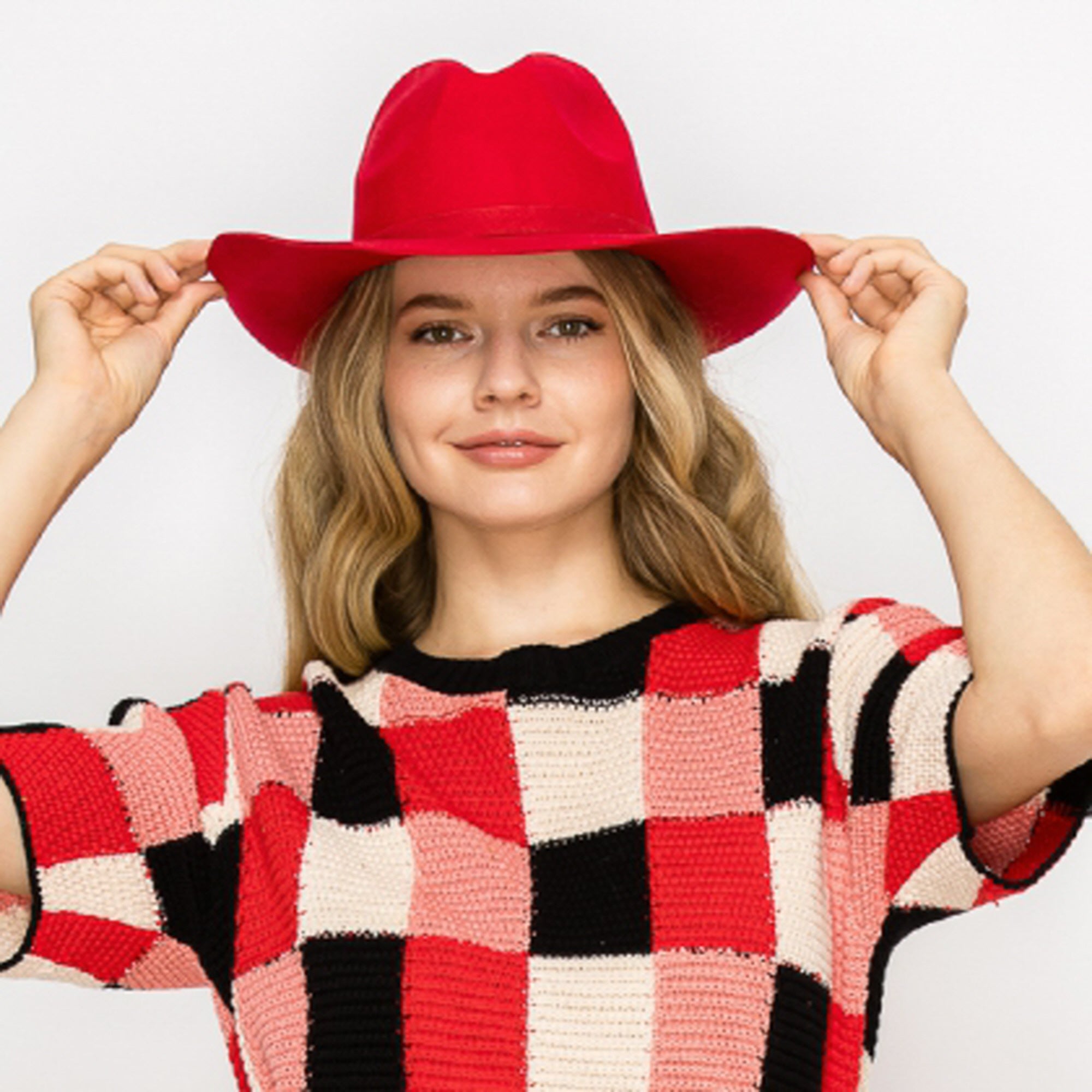 WOOL PENCIL BRIM HAT-RED