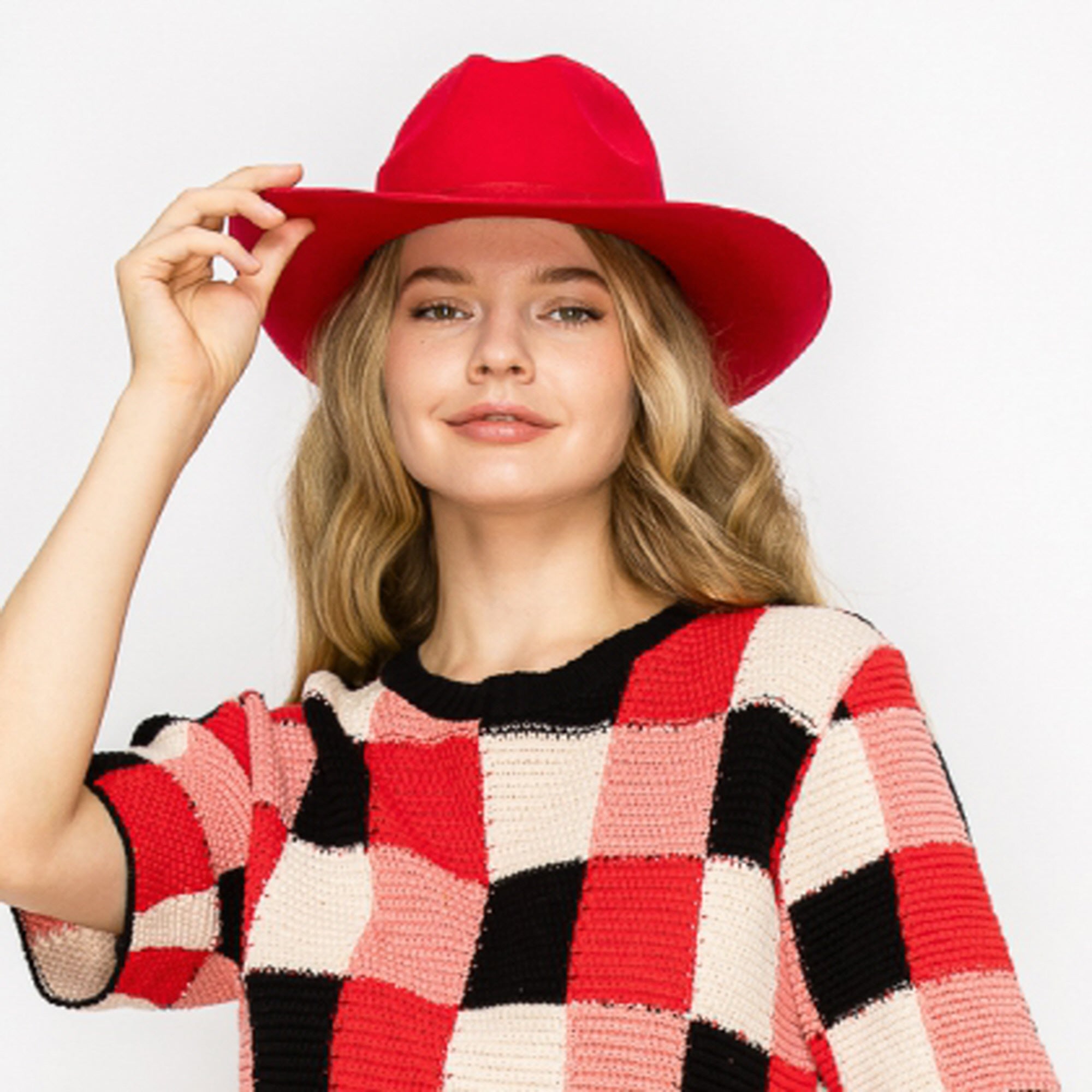 WOOL PENCIL BRIM HAT-RED