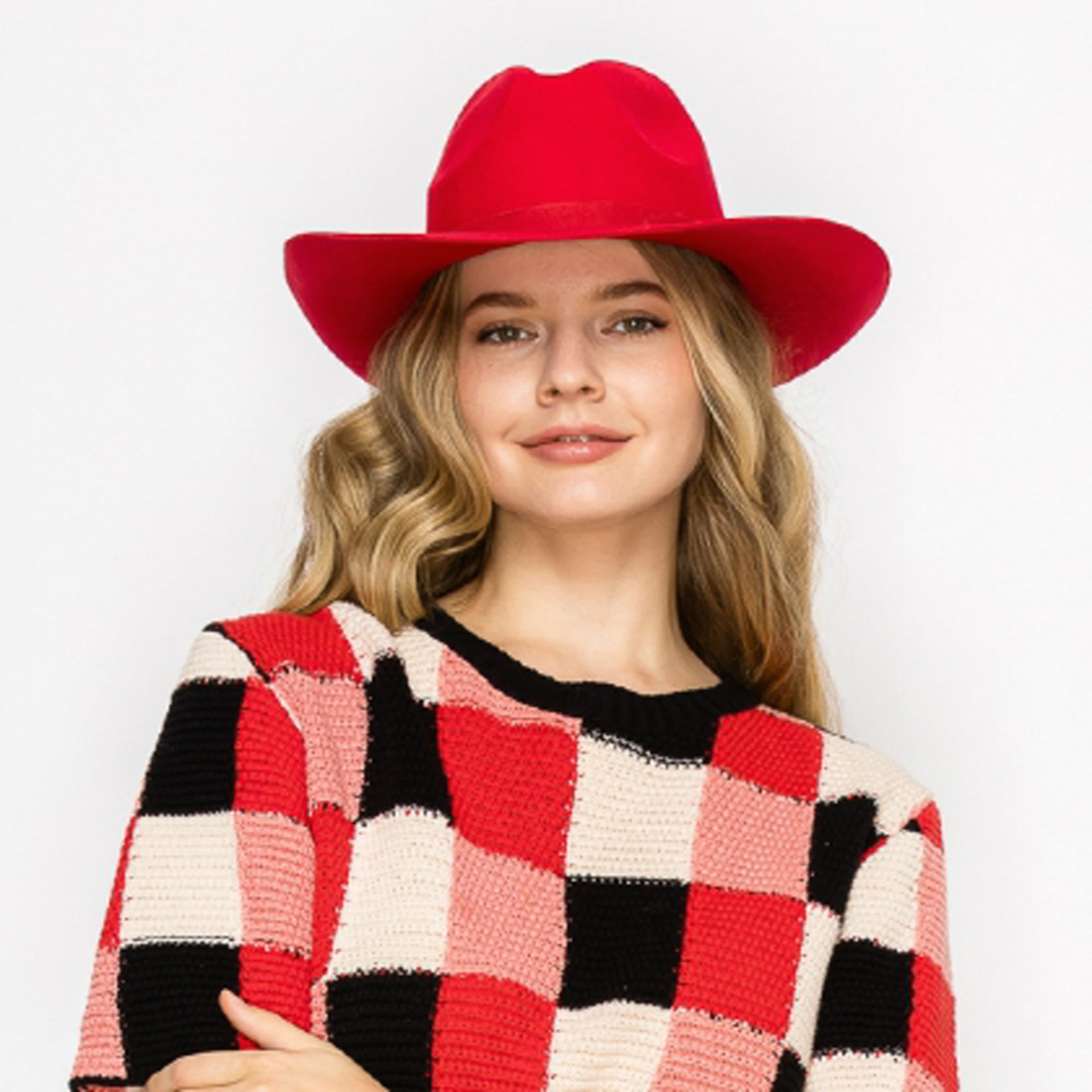 WOOL PENCIL BRIM HAT-RED