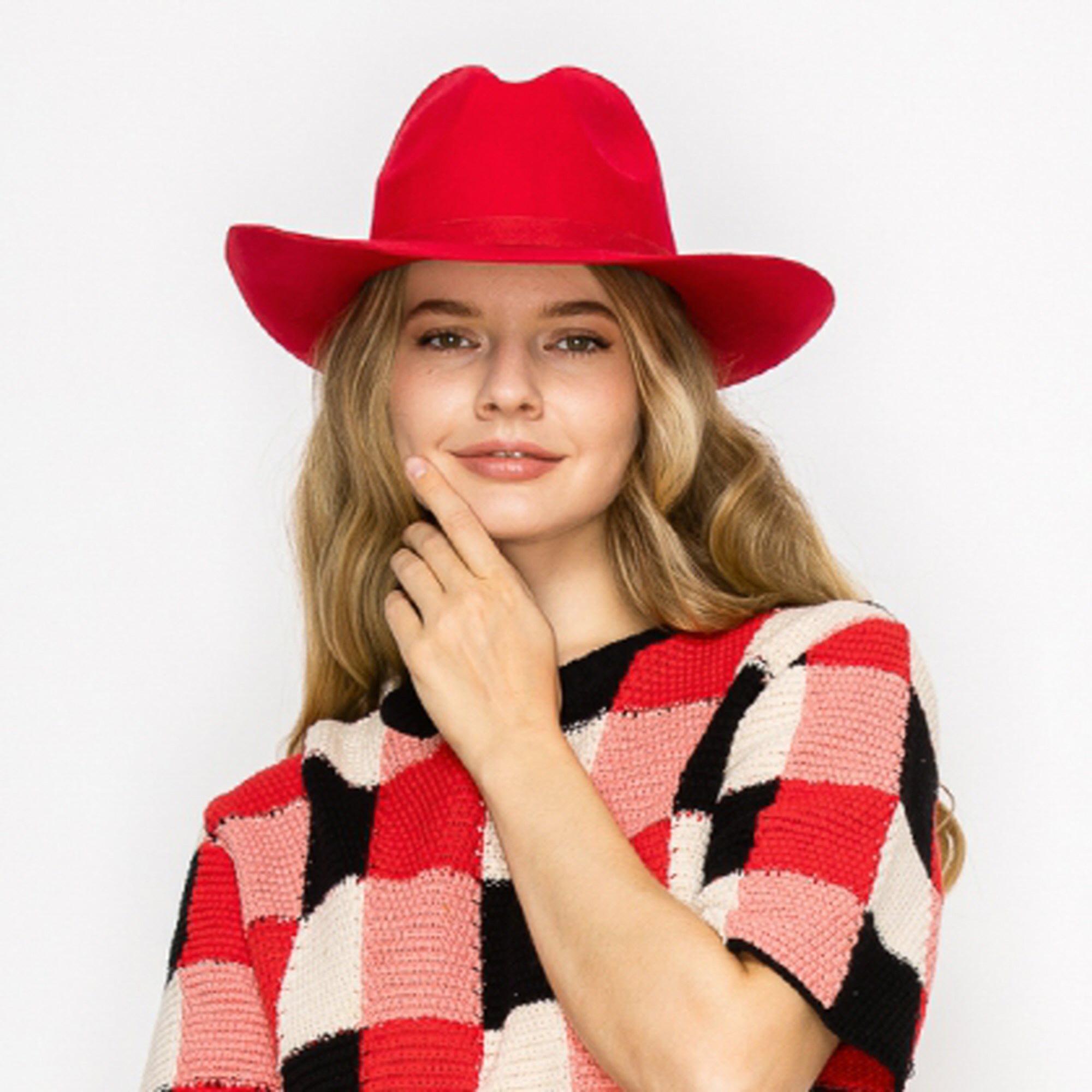 WOOL PENCIL BRIM HAT-RED