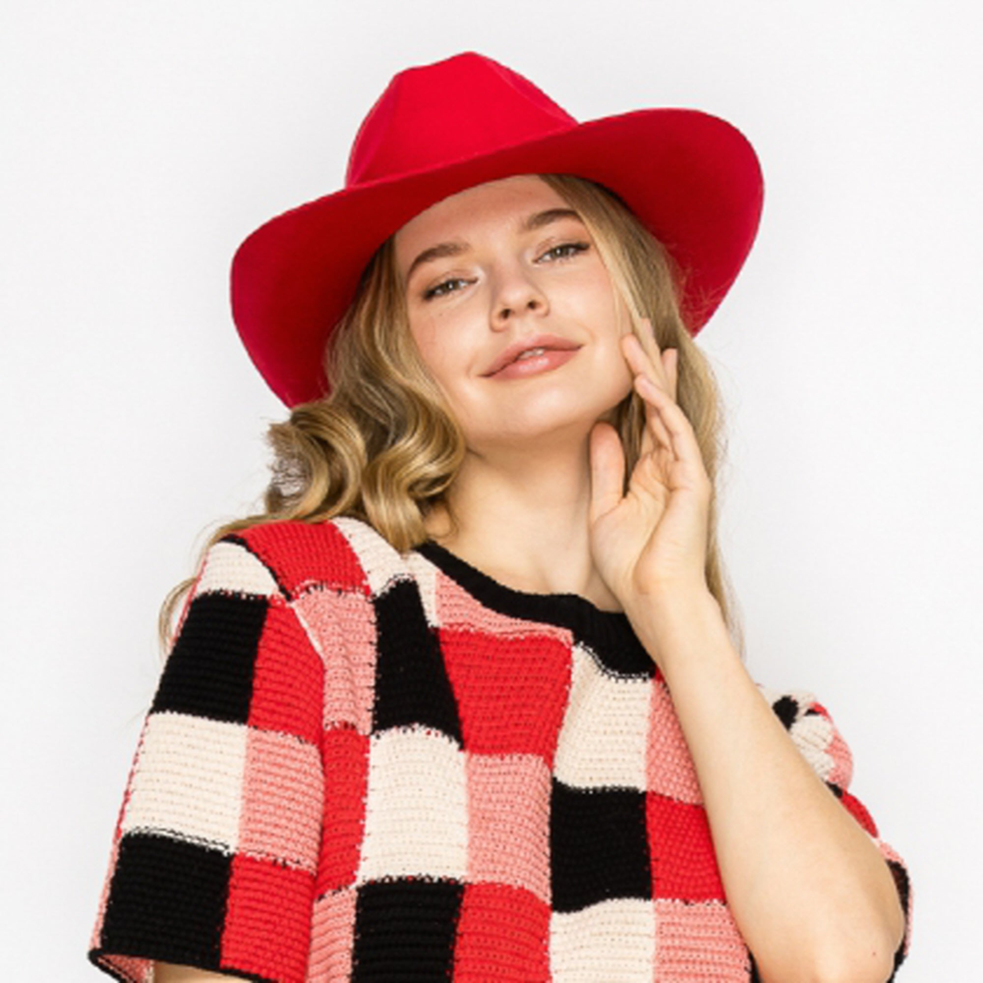 WOOL PENCIL BRIM HAT-RED