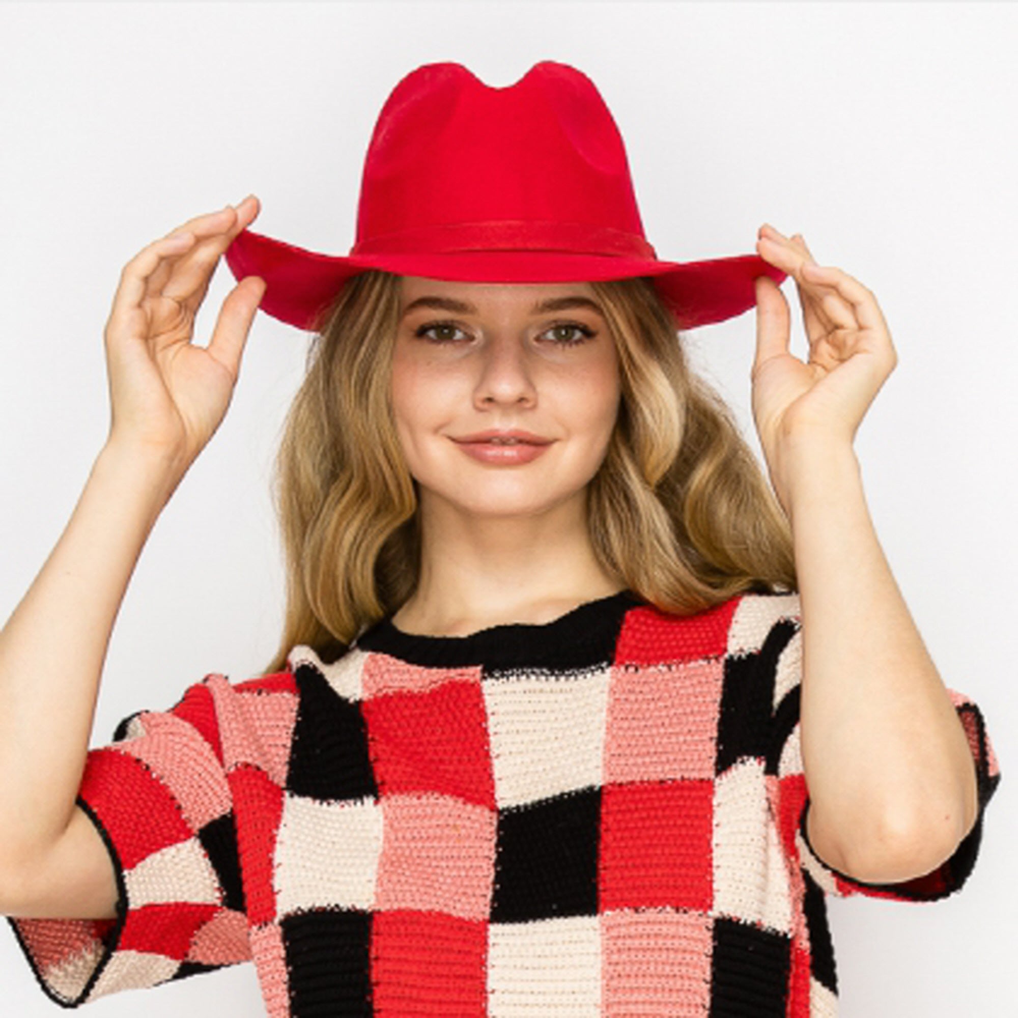 WOOL PENCIL BRIM HAT-RED