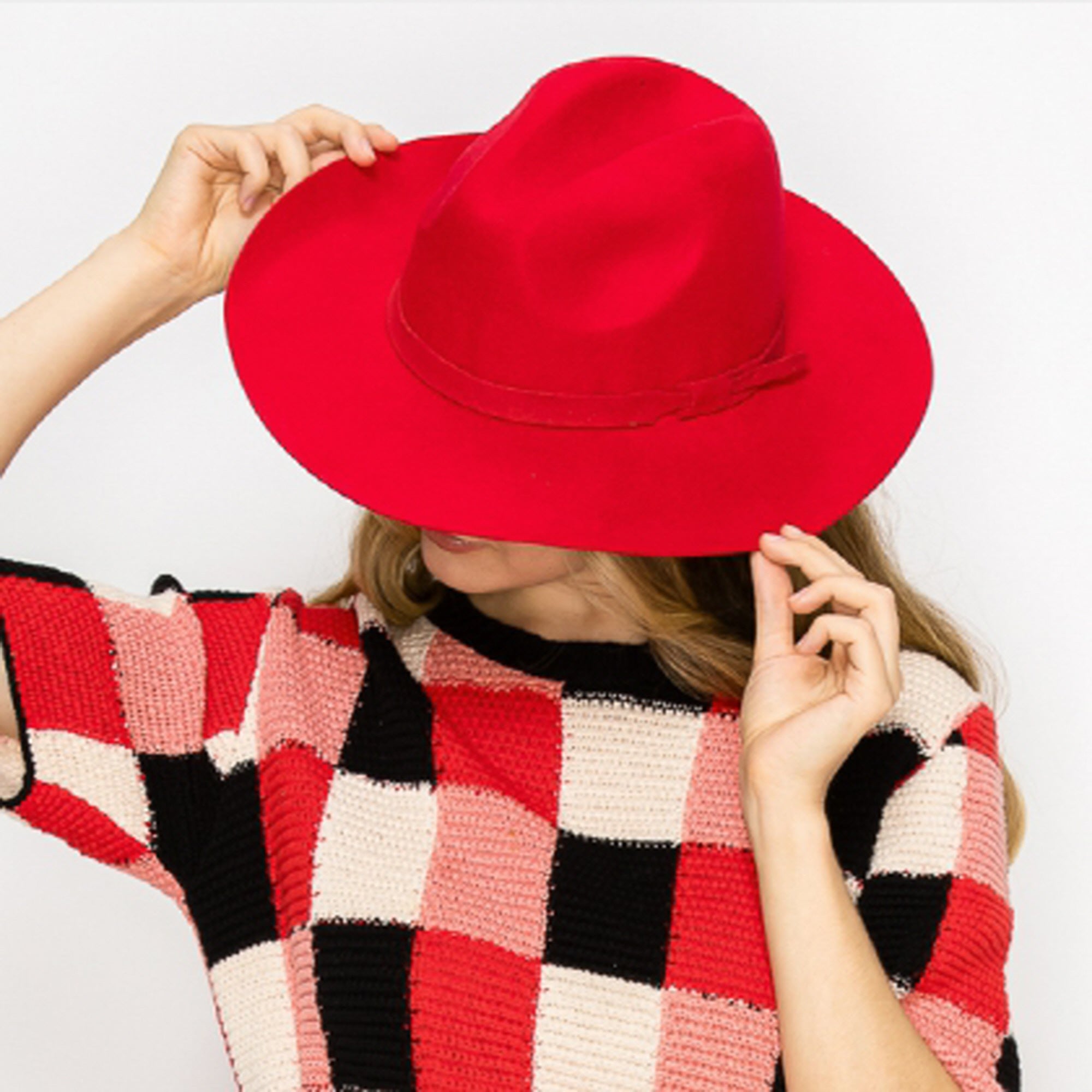 WOOL PENCIL BRIM HAT-RED