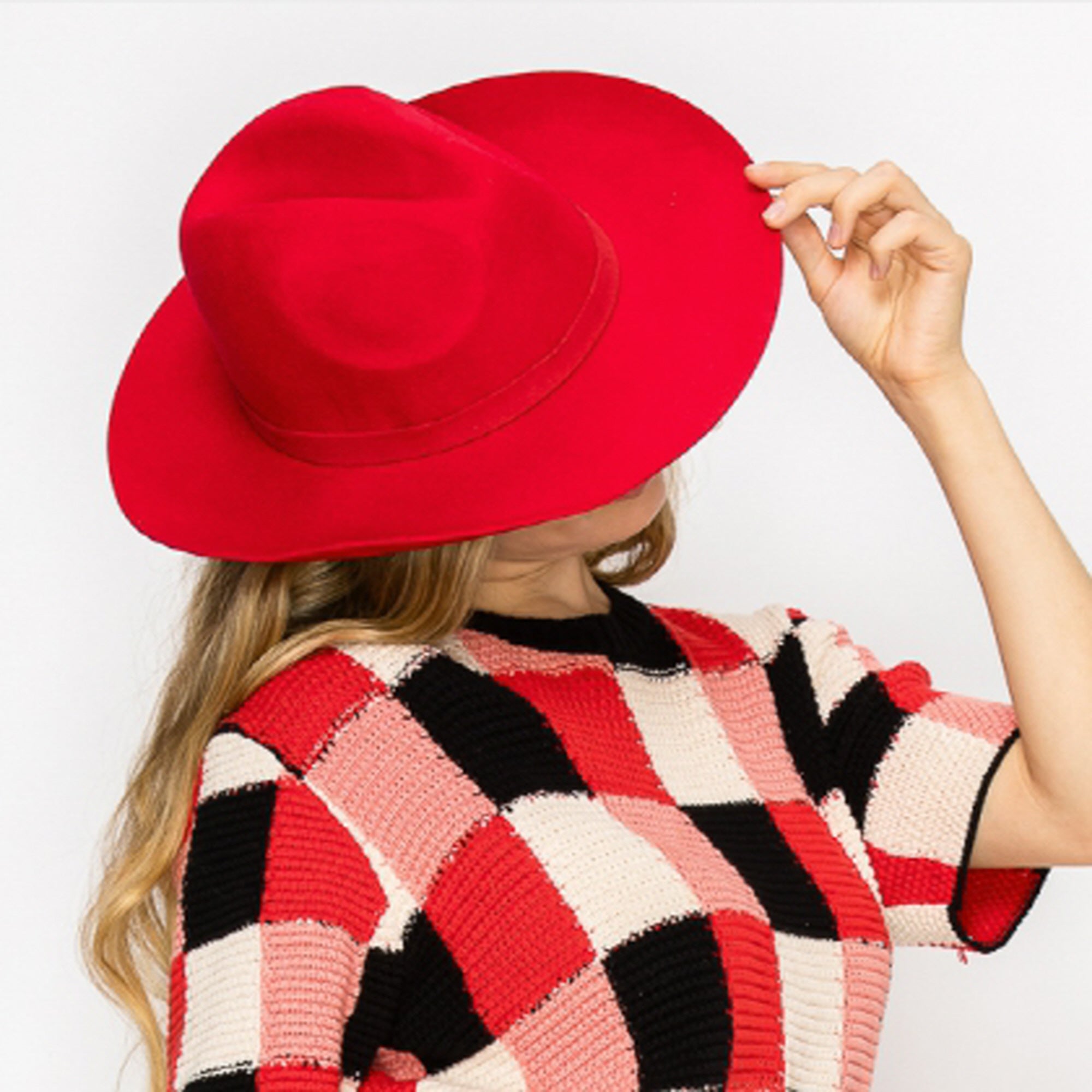 WOOL PENCIL BRIM HAT-RED