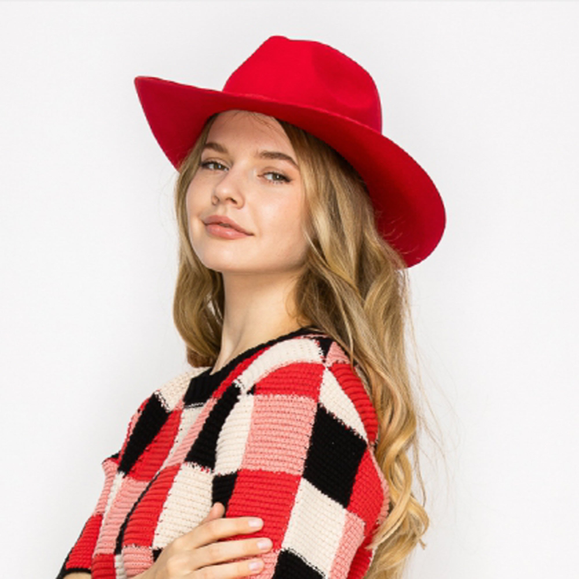 WOOL PENCIL BRIM HAT-RED