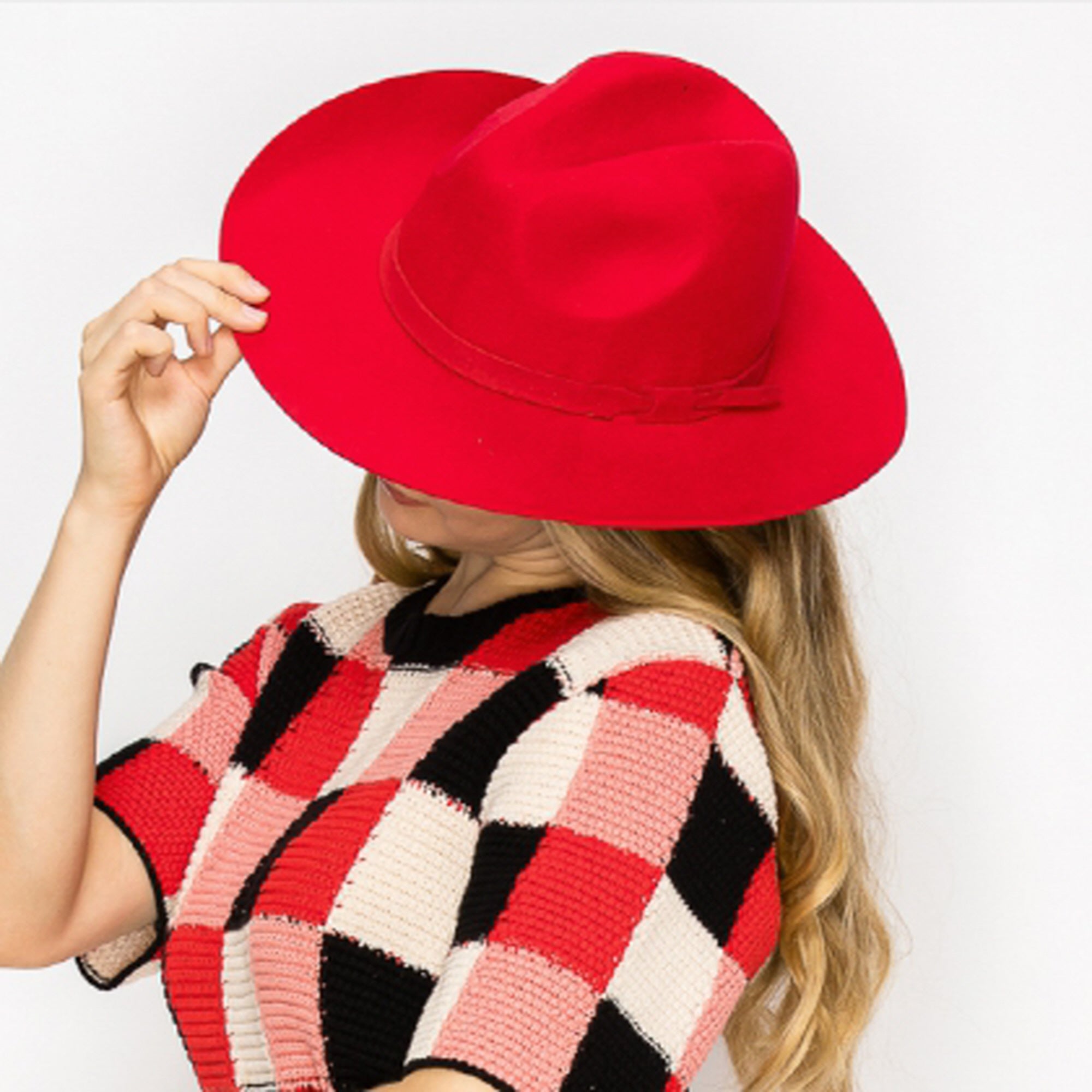 WOOL PENCIL BRIM HAT-RED