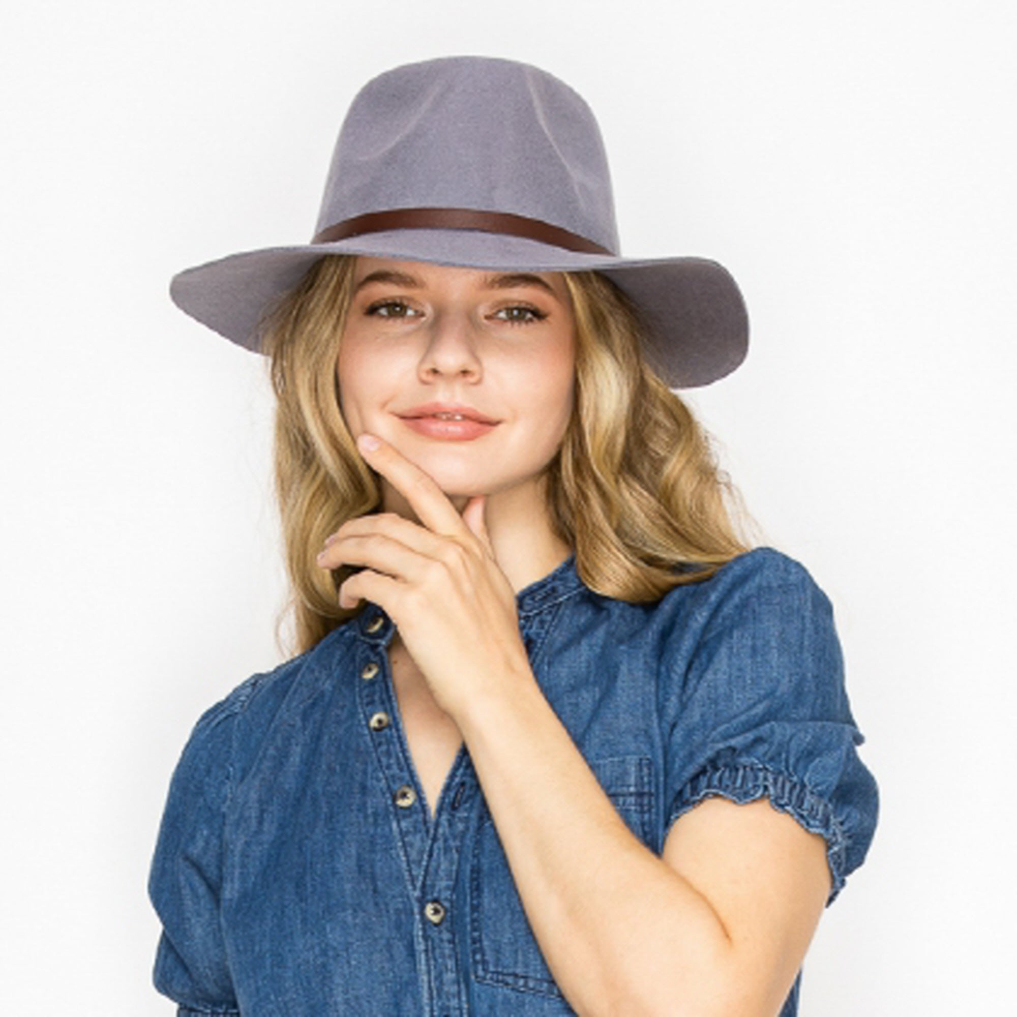 WOOL RANCHER HAT WITH LEATHER BELT-GREY