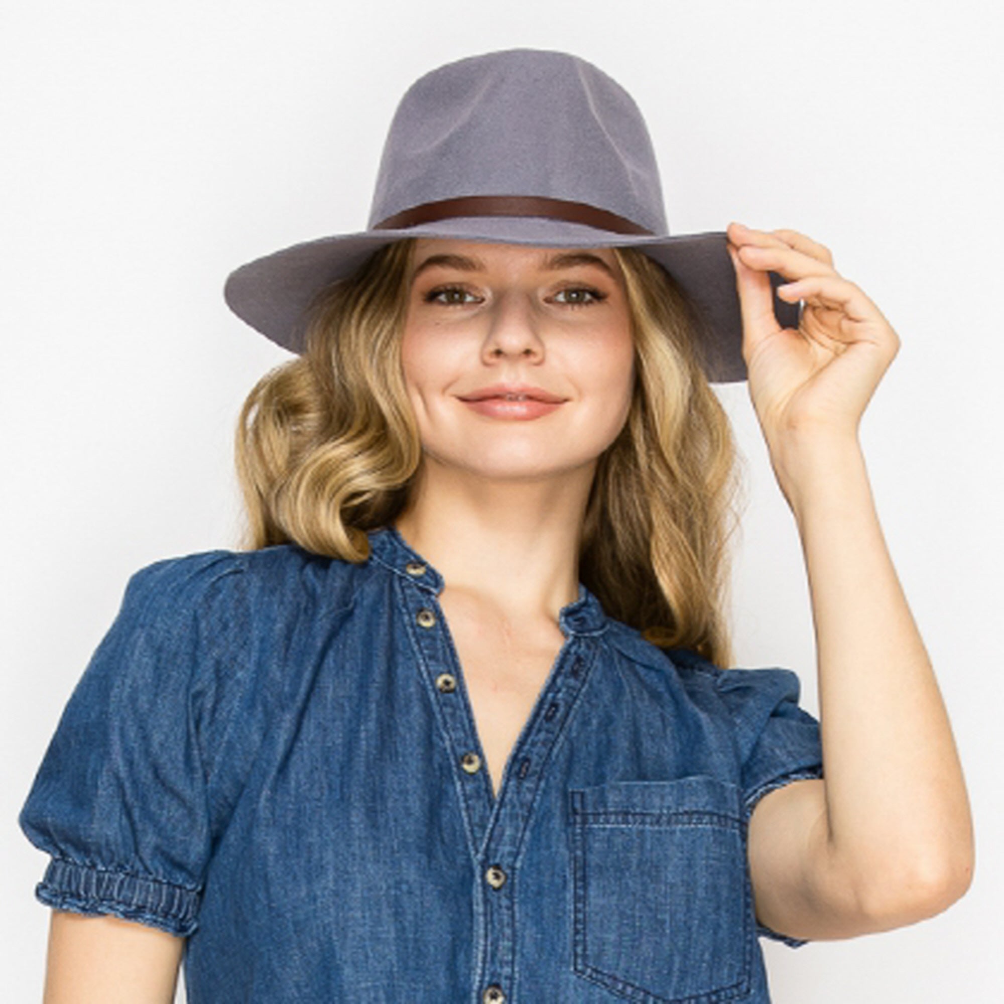 WOOL RANCHER HAT WITH LEATHER BELT-GREY