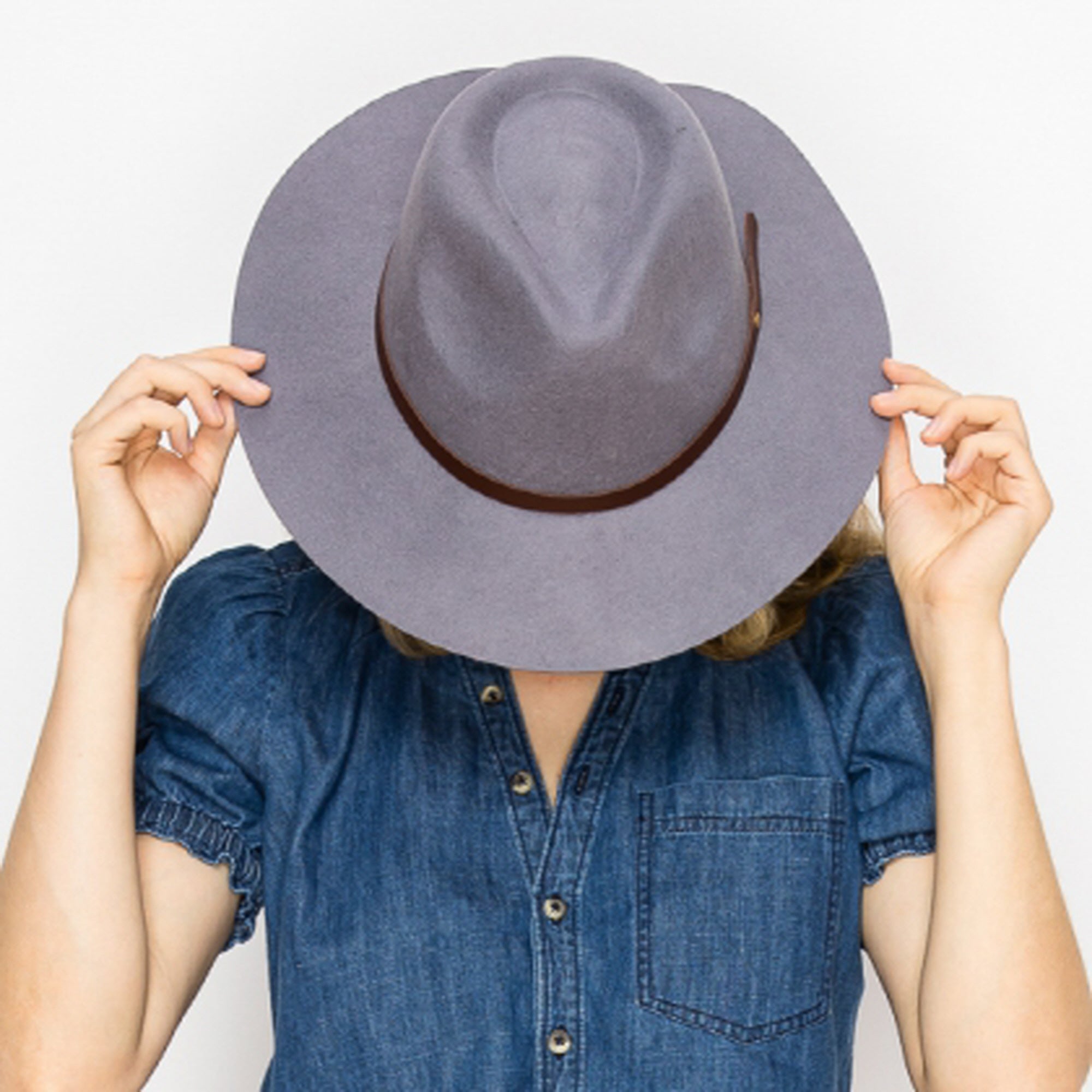 WOOL RANCHER HAT WITH LEATHER BELT-GREY