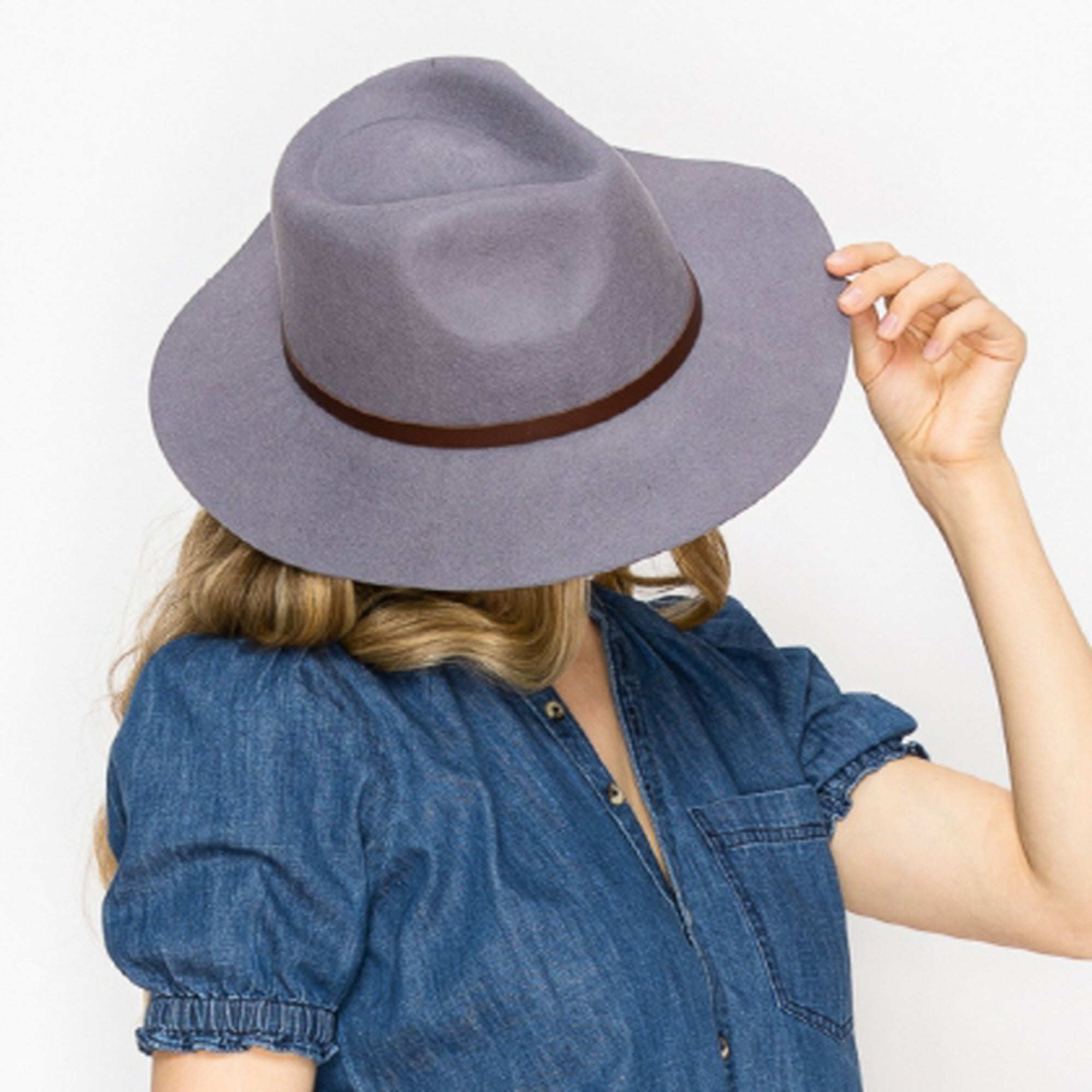 WOOL RANCHER HAT WITH LEATHER BELT-GREY