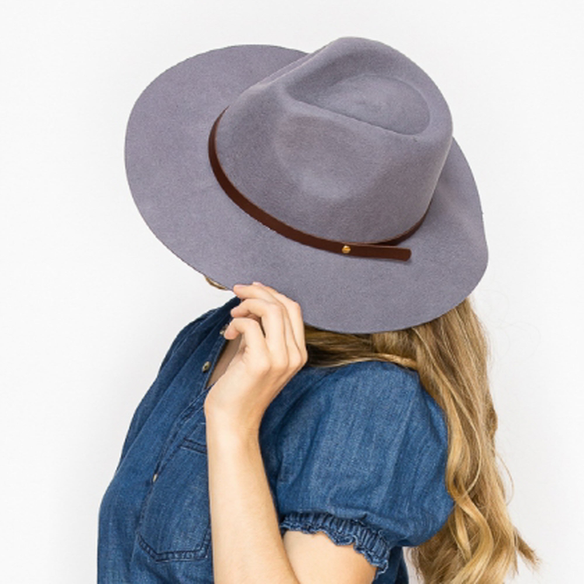 WOOL RANCHER HAT WITH LEATHER BELT-GREY