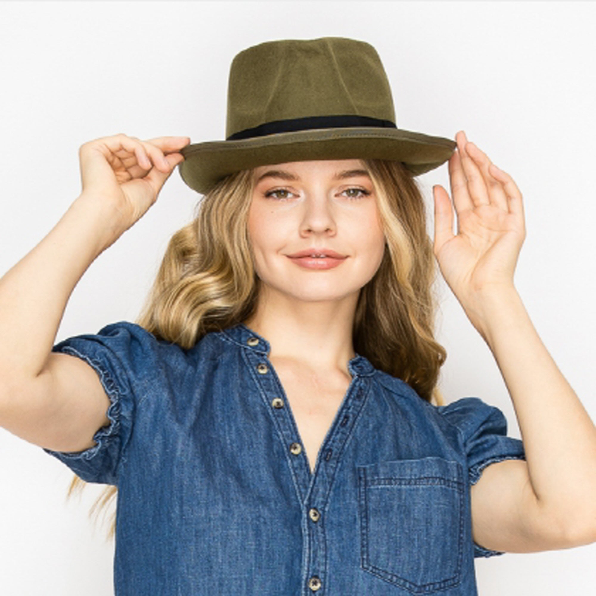 CLASSIC WOOK FEDORA WITH RIBBON-GREY