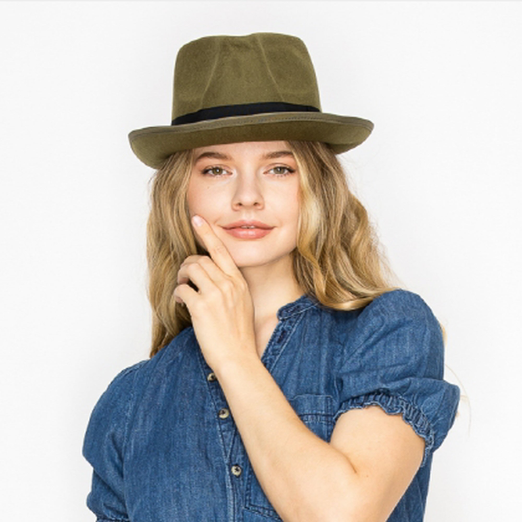 CLASSIC WOOK FEDORA WITH RIBBON-GREY