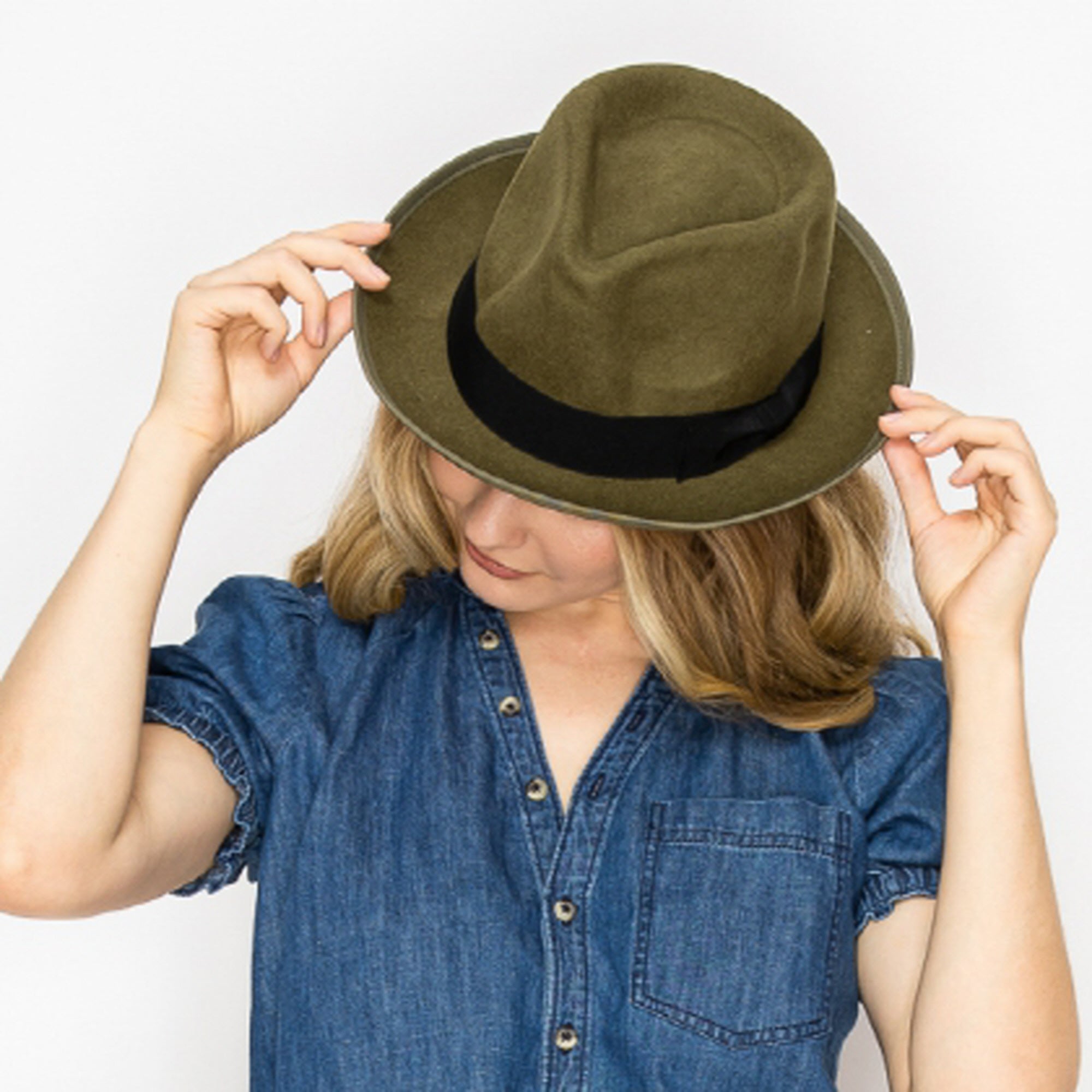 CLASSIC WOOK FEDORA WITH RIBBON-GREY